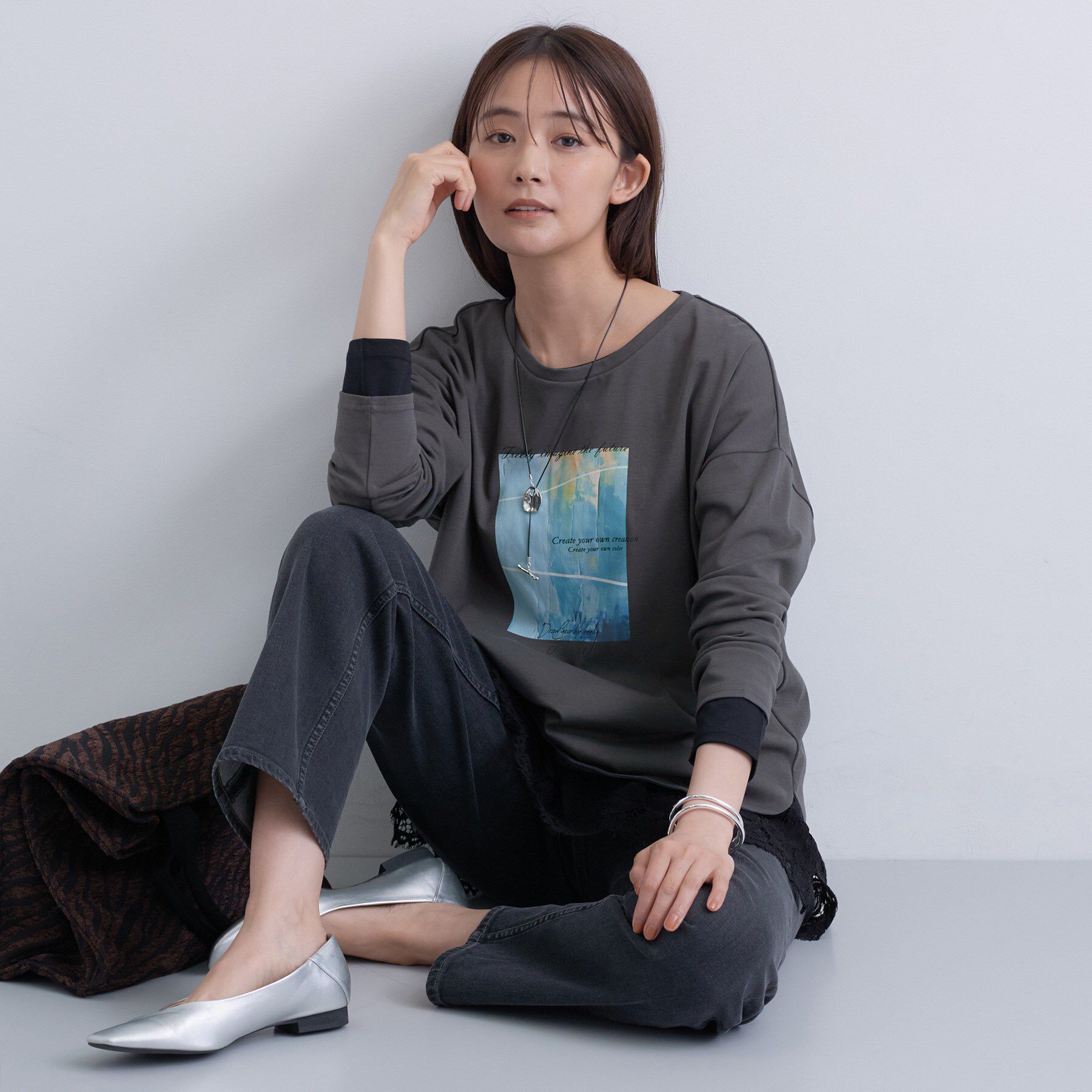 INDIVI「【UVケア】プリントフォトロングTシャツ」|Tシャツ・カットソー|