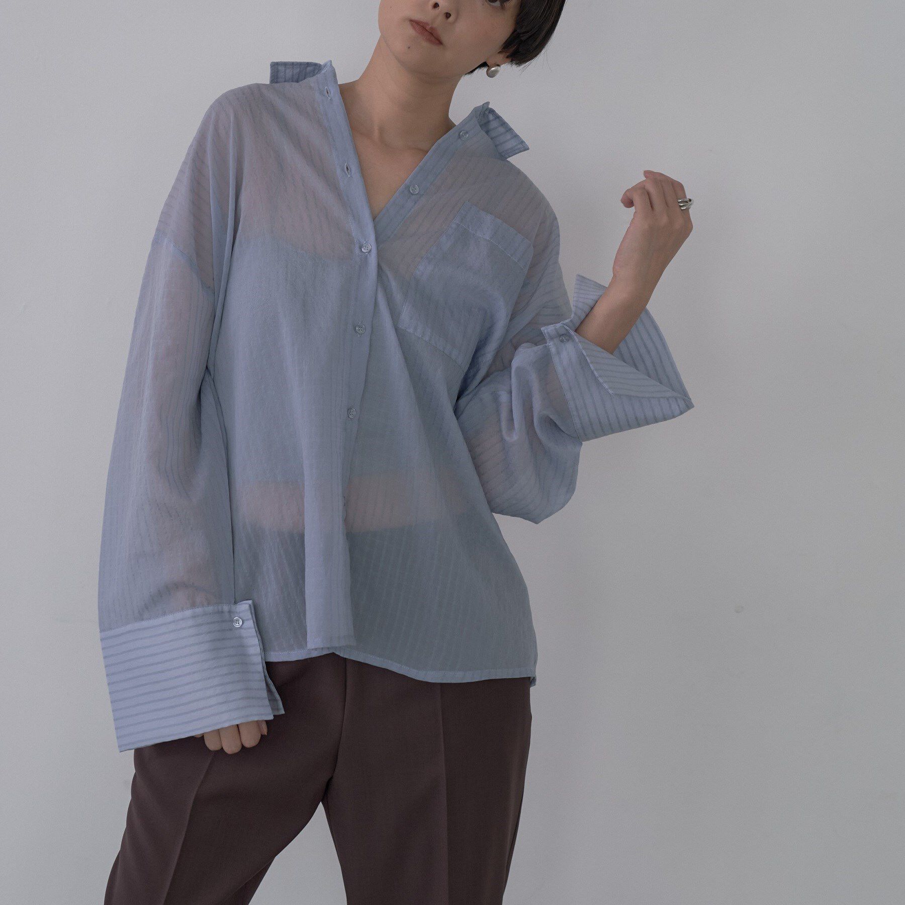 GALLEST「ワイドカフスシアーストライプシャツ/秋服/シアーシャツ」|シャツ・ブラウス|