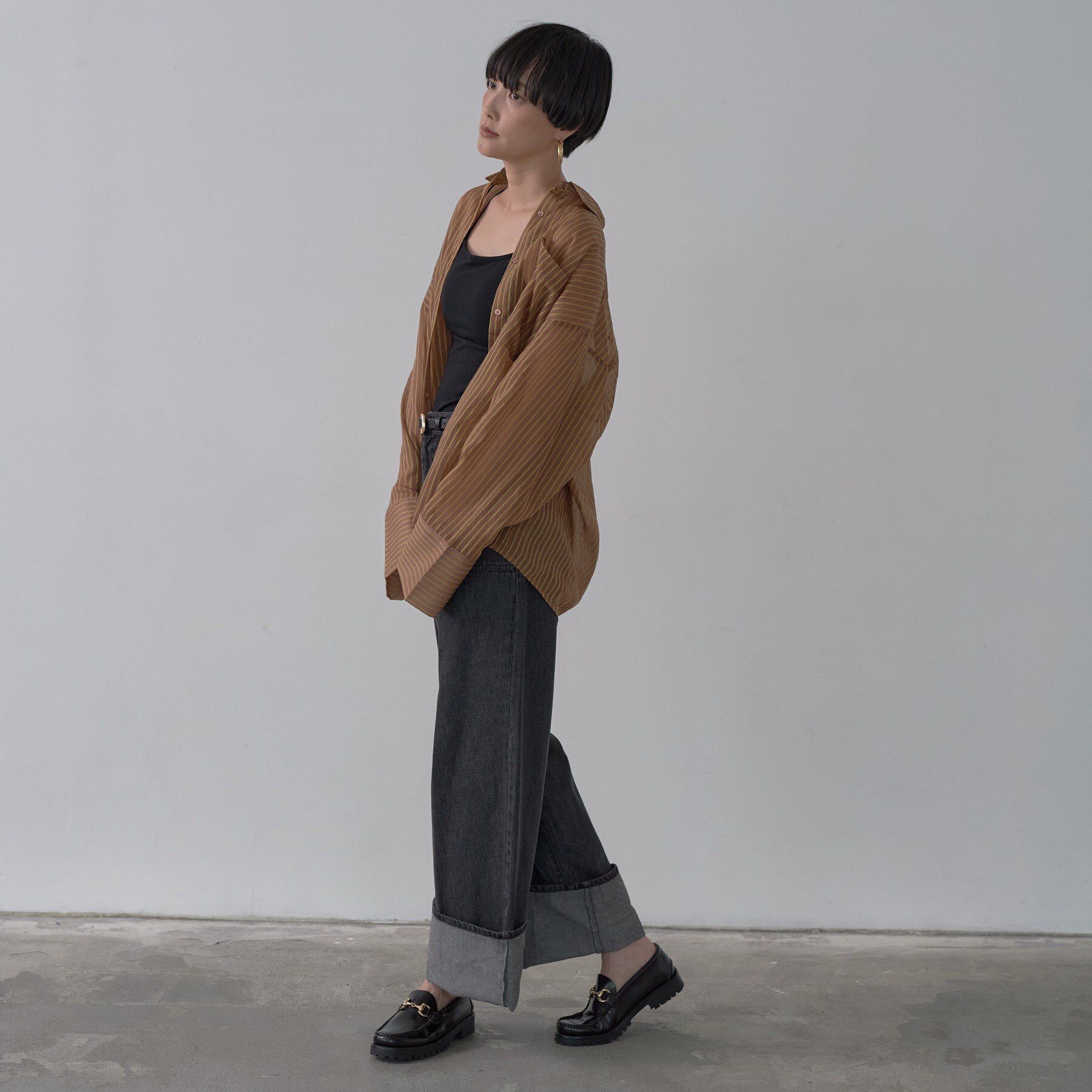 GALLEST「ワイドカフスシアーストライプシャツ/秋服/シアーシャツ」|シャツ・ブラウス|