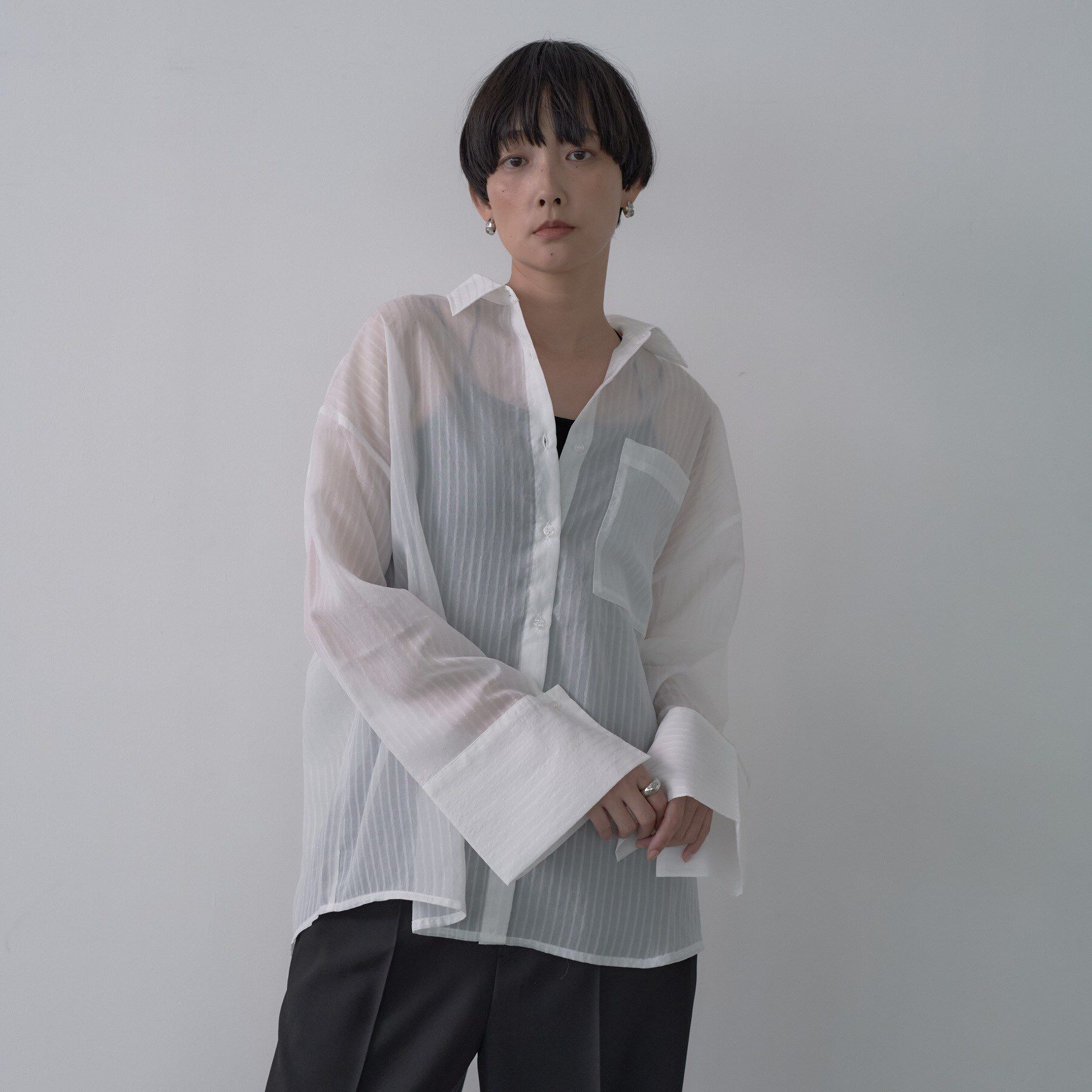 GALLEST「ワイドカフスシアーストライプシャツ/秋服/シアーシャツ」|シャツ・ブラウス|