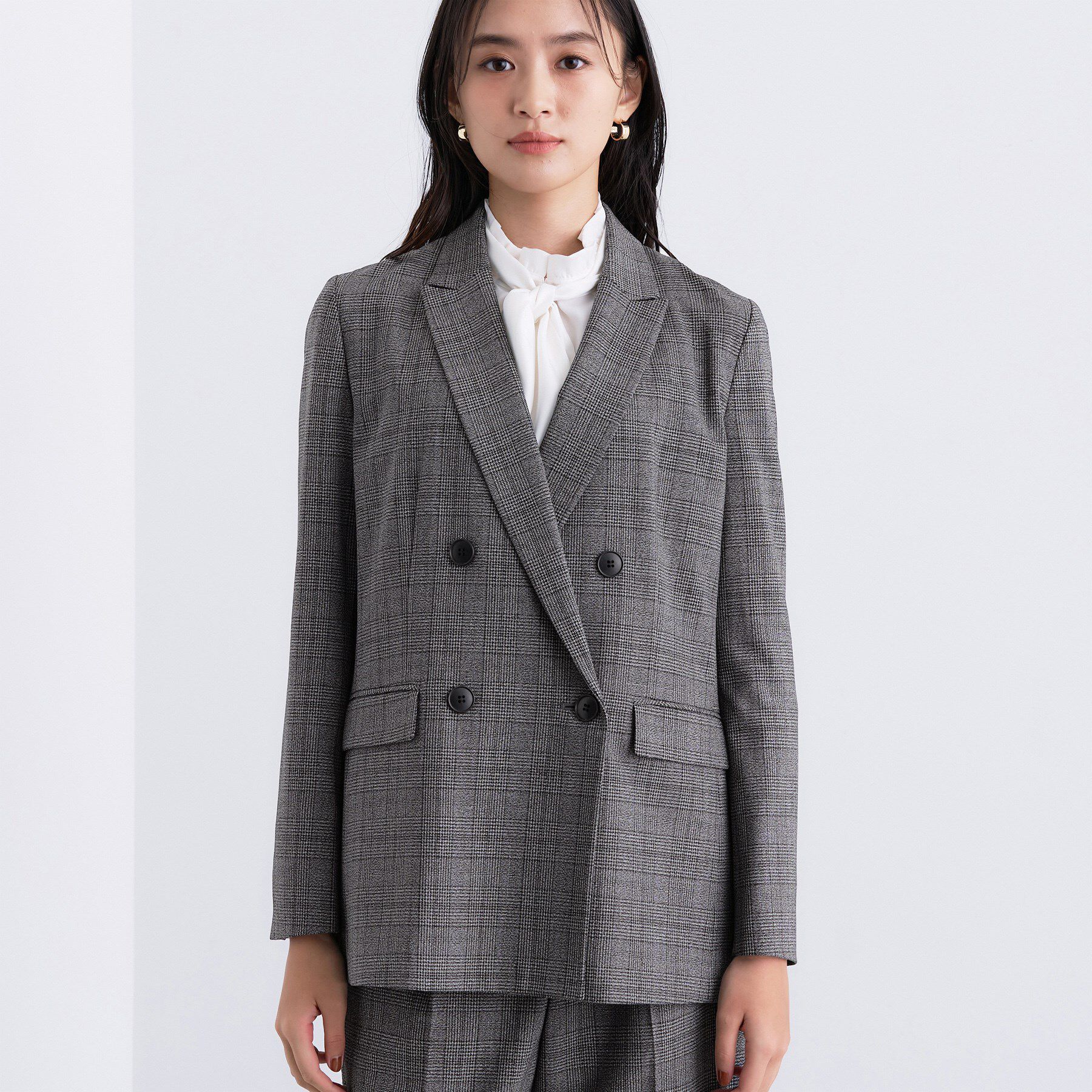 INDIVI「【洗える／オンオフ】チェック柄ダブルジャケット」|テーラードジャケット|