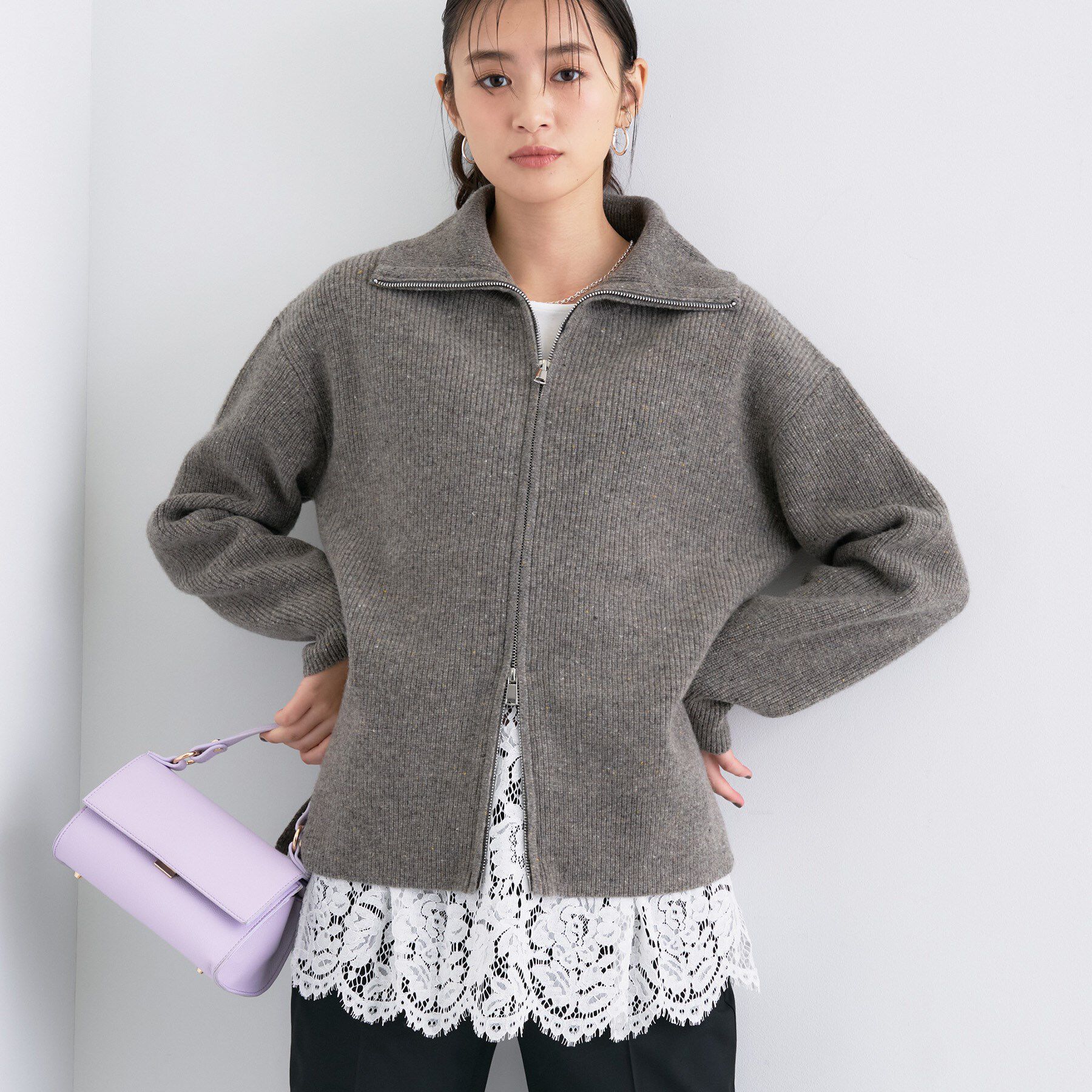 INDIVI「【洗える】カラーネップ ダブルジップカーディガン」|カーディガン|