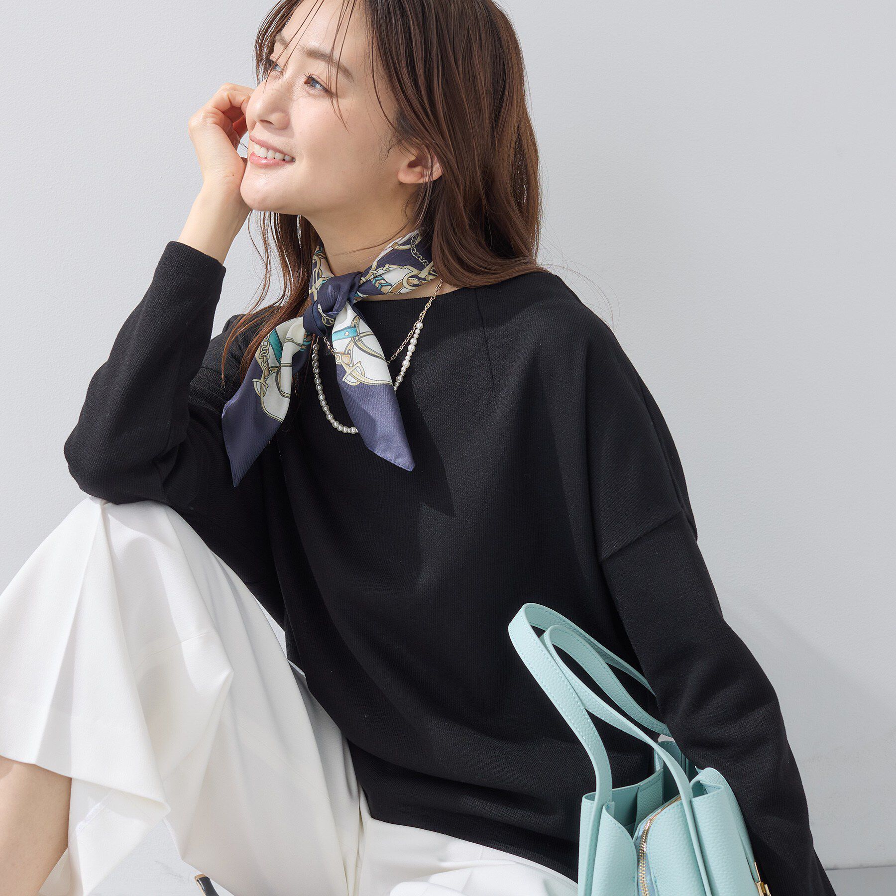 INDIVI「【SETUP可能／洗える／UVケア】ライトジャージ ボトルネックトップス」|Tシャツ・カットソー|ブラック(019)