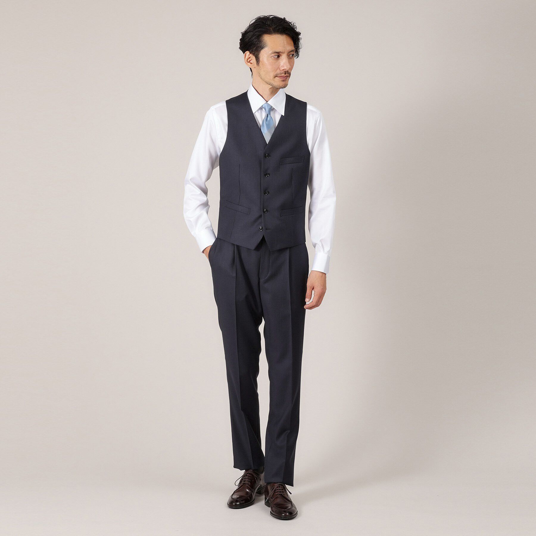 TAKEO KIKUCHI「【DORMEUIL AMADEUS365】ピンストライプ ベスト/3ピース対応」|スーツ|