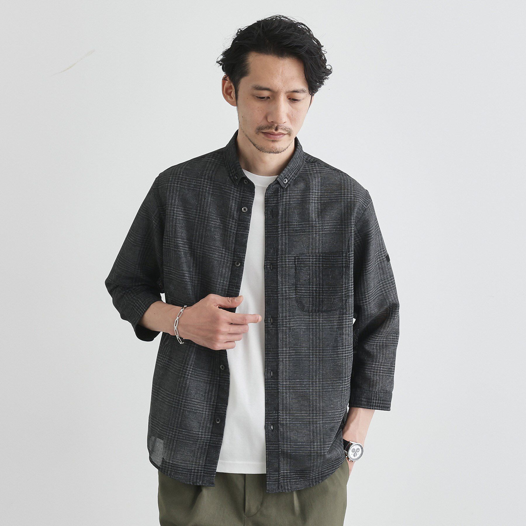 TAKEO KIKUCHI「【Sサイズ～】カラミ織り 7分袖シャツ」|シャツ・ブラウス|