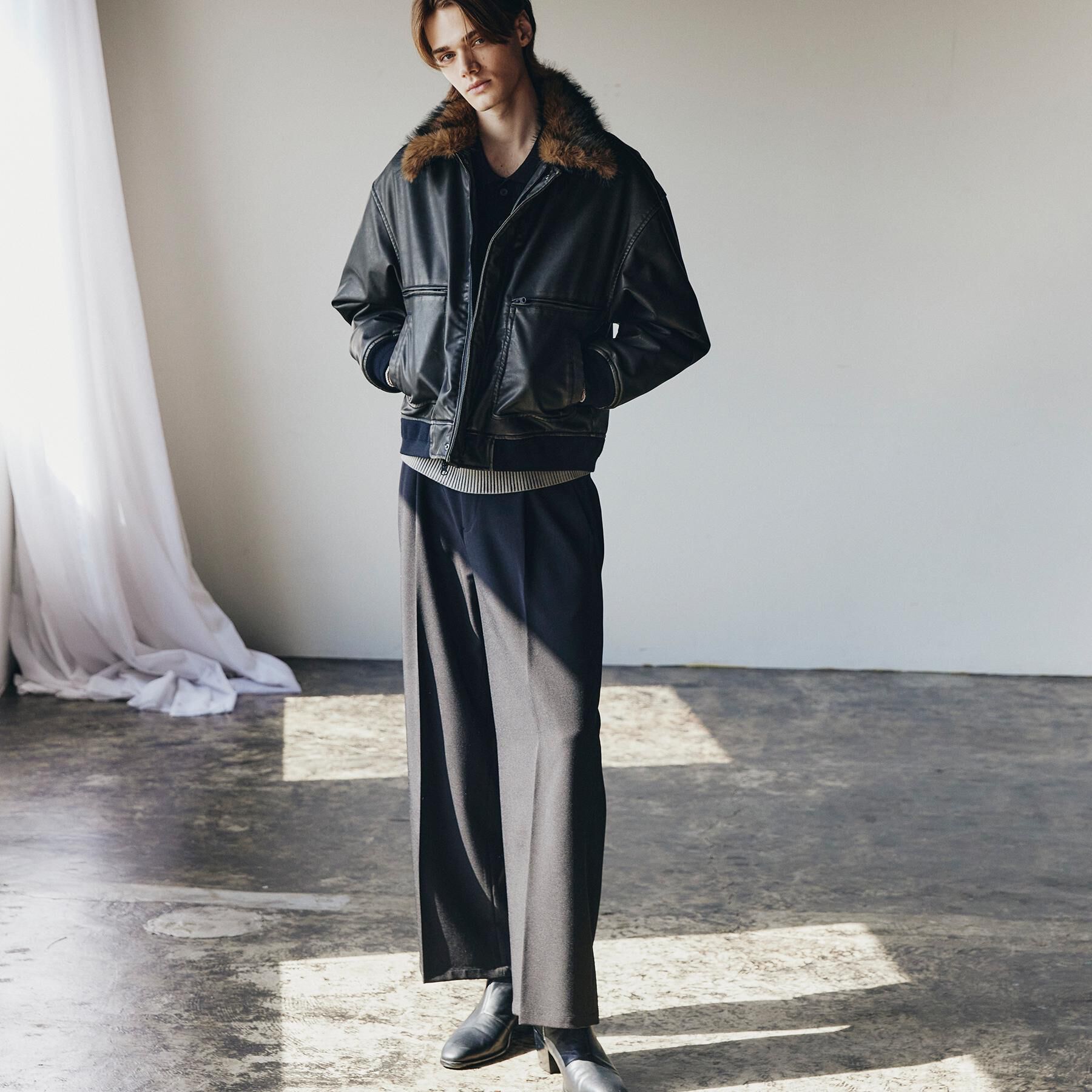 tk.TAKEO KIKUCHI「ヴィンテージライク衿フェイクファーブルゾン」|ブルゾン・スタジャン|