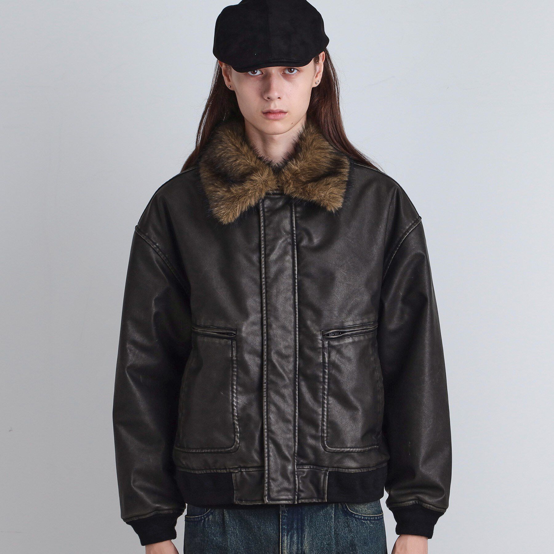 tk.TAKEO KIKUCHI「ヴィンテージライク衿フェイクファーブルゾン」|ブルゾン・スタジャン|