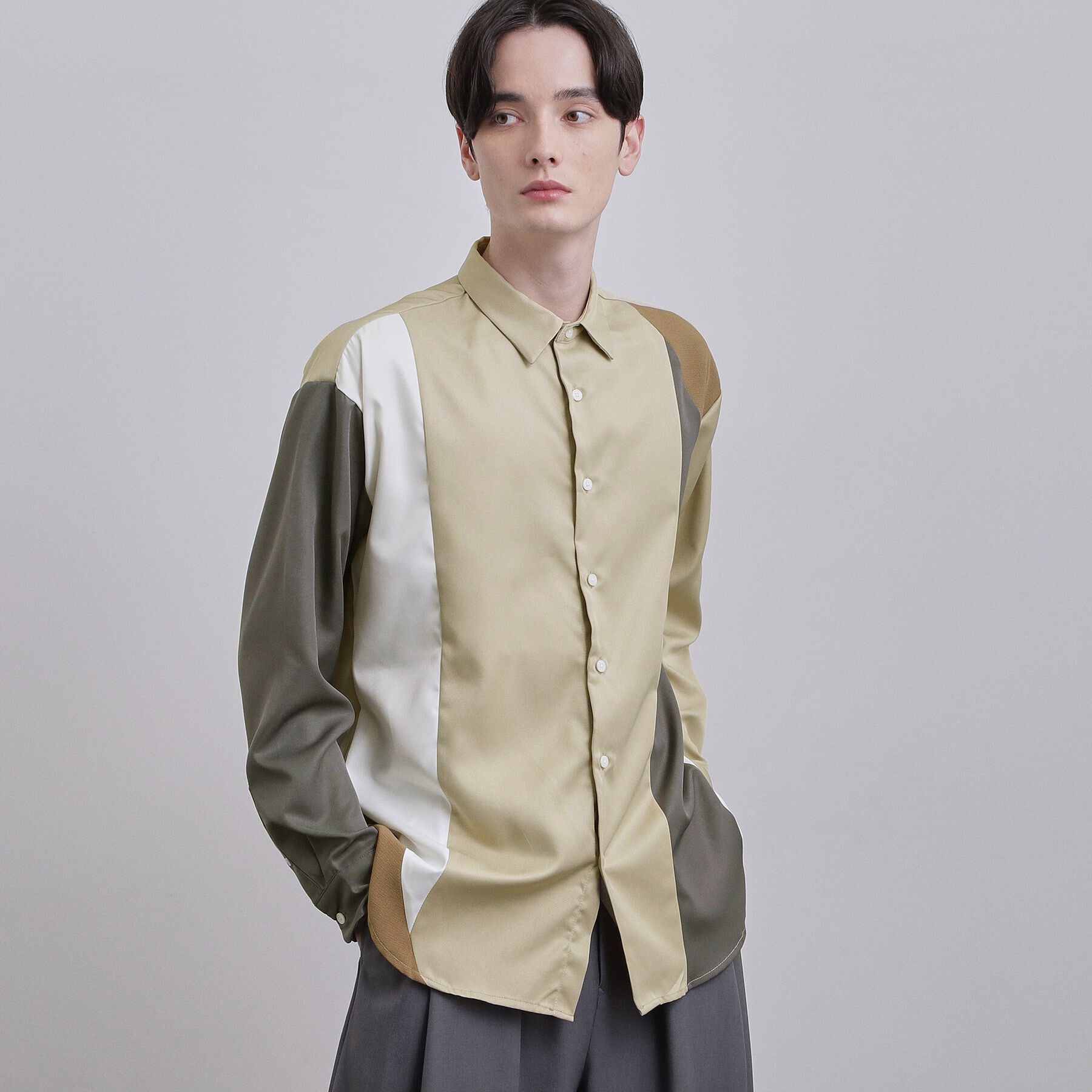 tk.TAKEO KIKUCHI「ダイアゴナル切り替えシャツ」|シャツ・ブラウス|ベージュ(552)