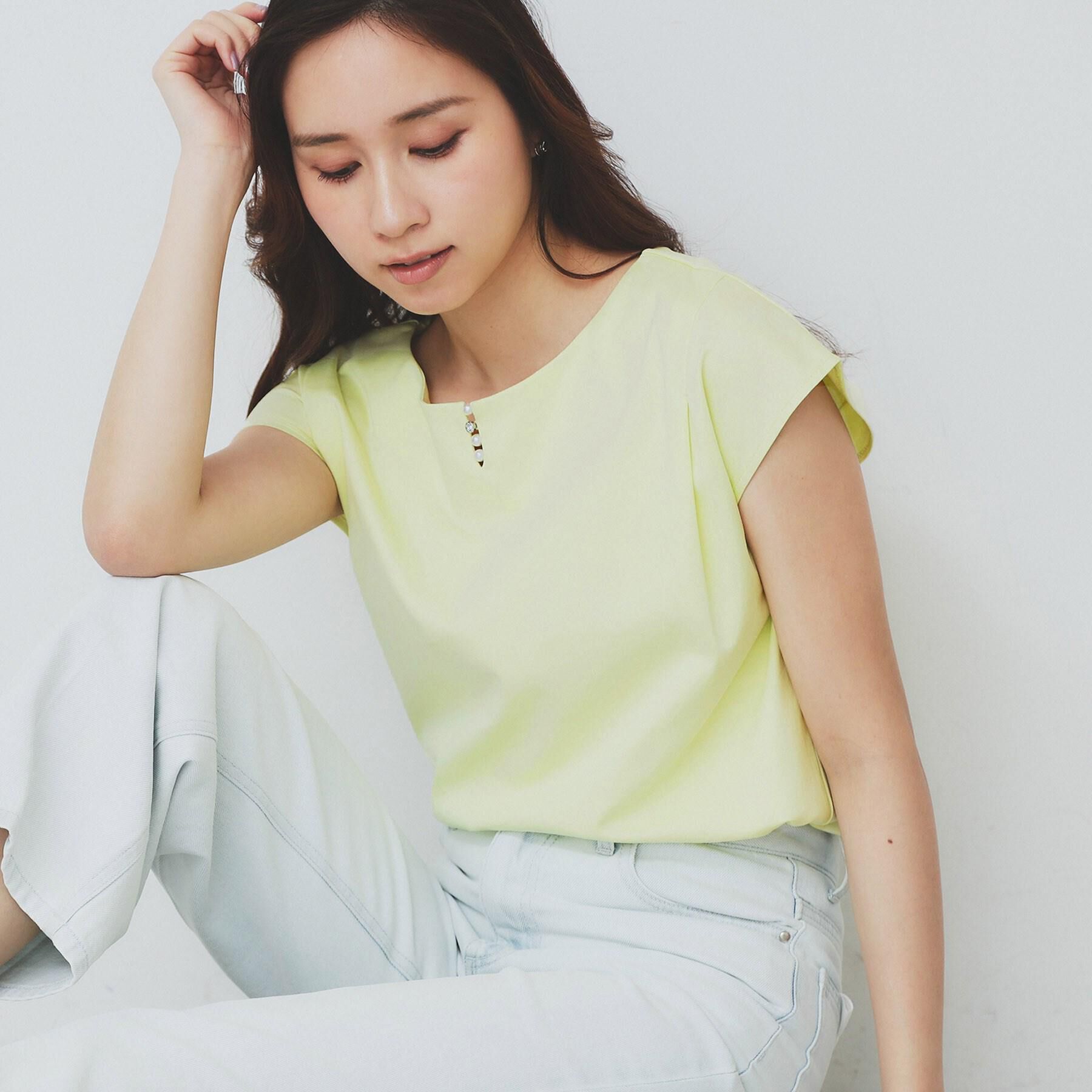 index「《6色展開/XS-3サイズ》キーネックビジュートップス【UV/接触冷感/洗濯機洗い可】」|Tシャツ・カットソー|