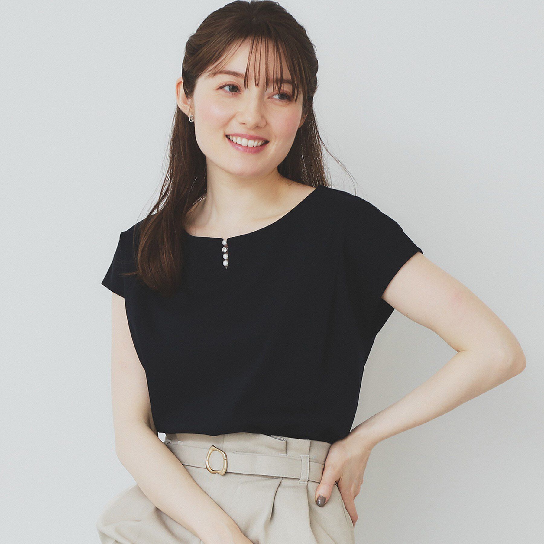 index「《6色展開/XS-3サイズ》キーネックビジュートップス【UV/接触冷感/洗濯機洗い可】」|Tシャツ・カットソー|