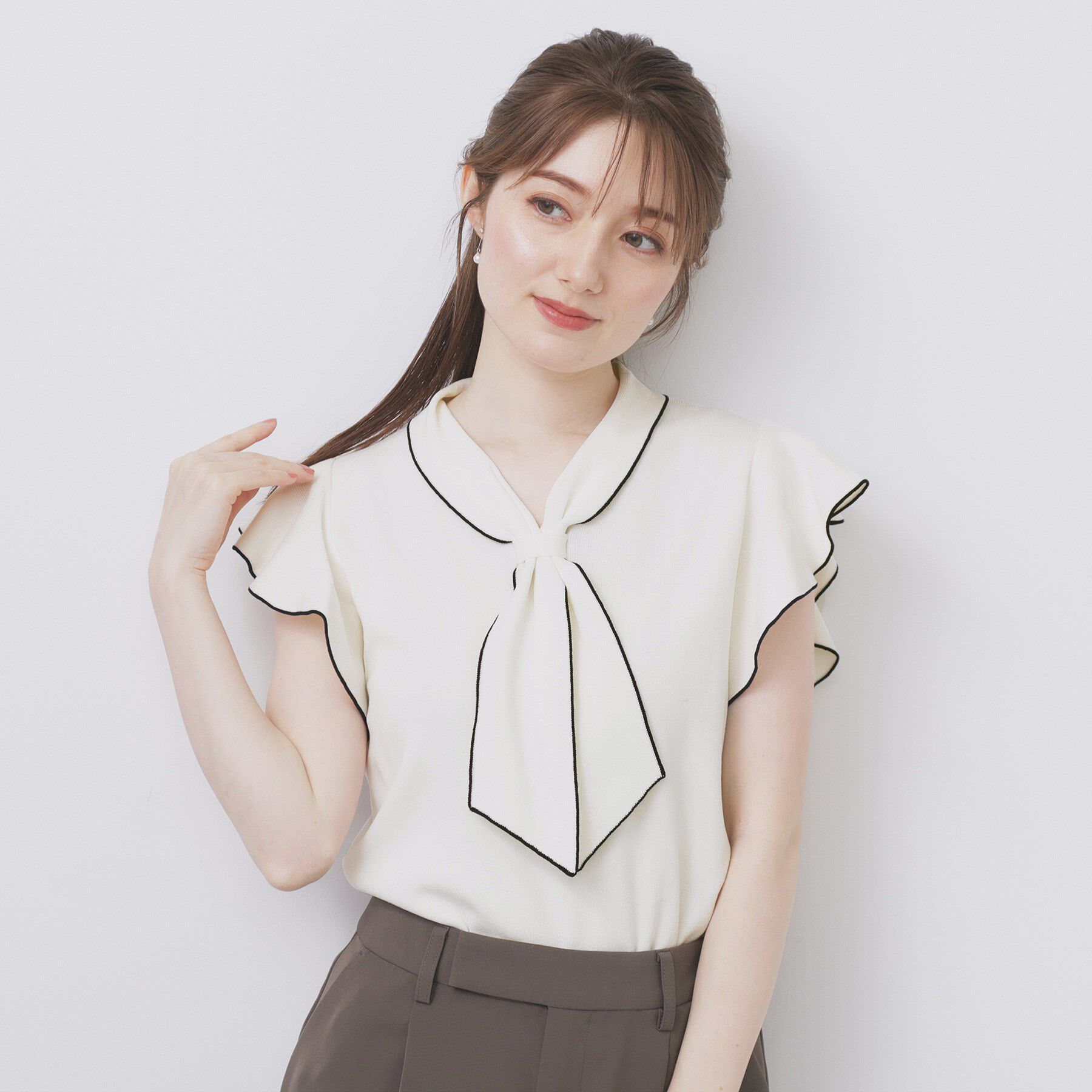 index「フレアスリーブボウタイニット【洗濯機洗い可/接触冷感/抗ピル】」|ニット・セーター|