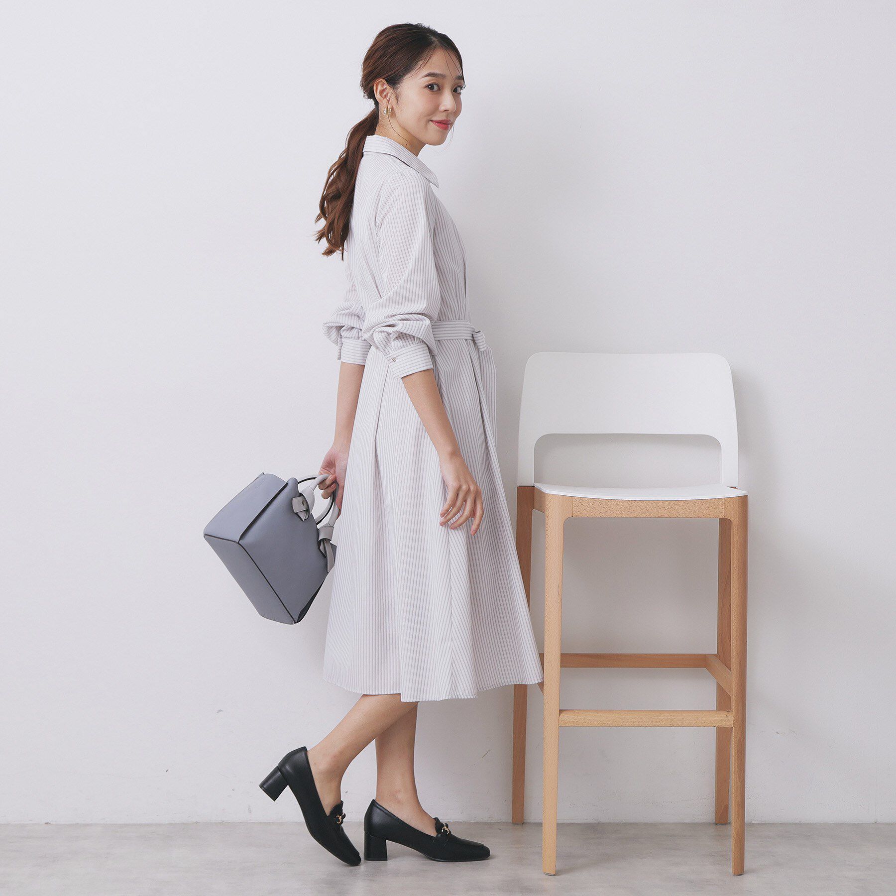 index「ラメストライプシャツワンピース【洗濯機OK/イージーアイロン】」|ワンピース|