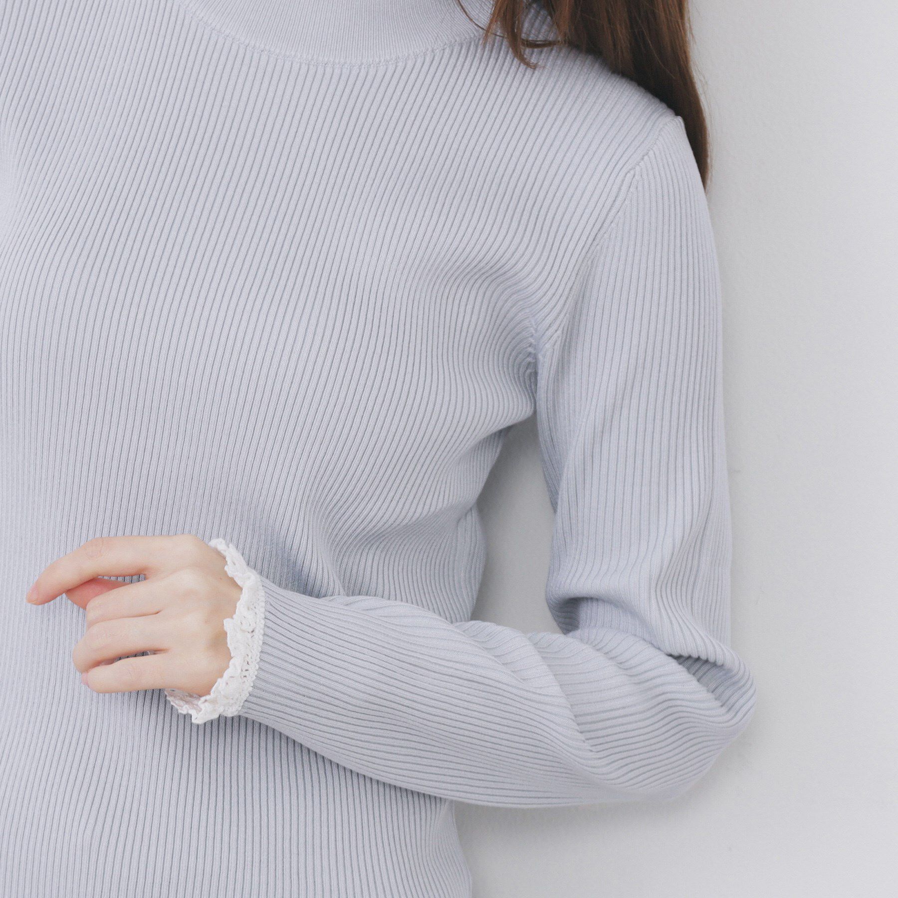index「コットンレースフリルリブニット【洗濯機OK/抗ピル】」|ニット・セーター|
