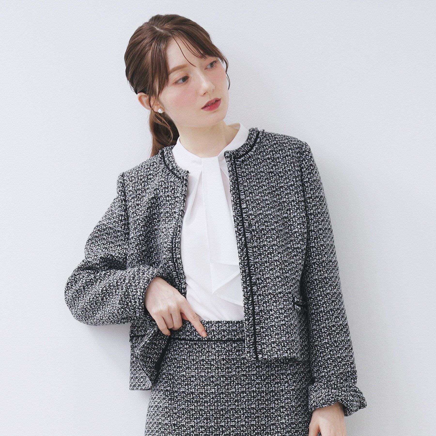 index「《通勤/セットアップ対応》ノーカラーツイードジャケット【洗濯機OK】」|ノーカラージャケット|