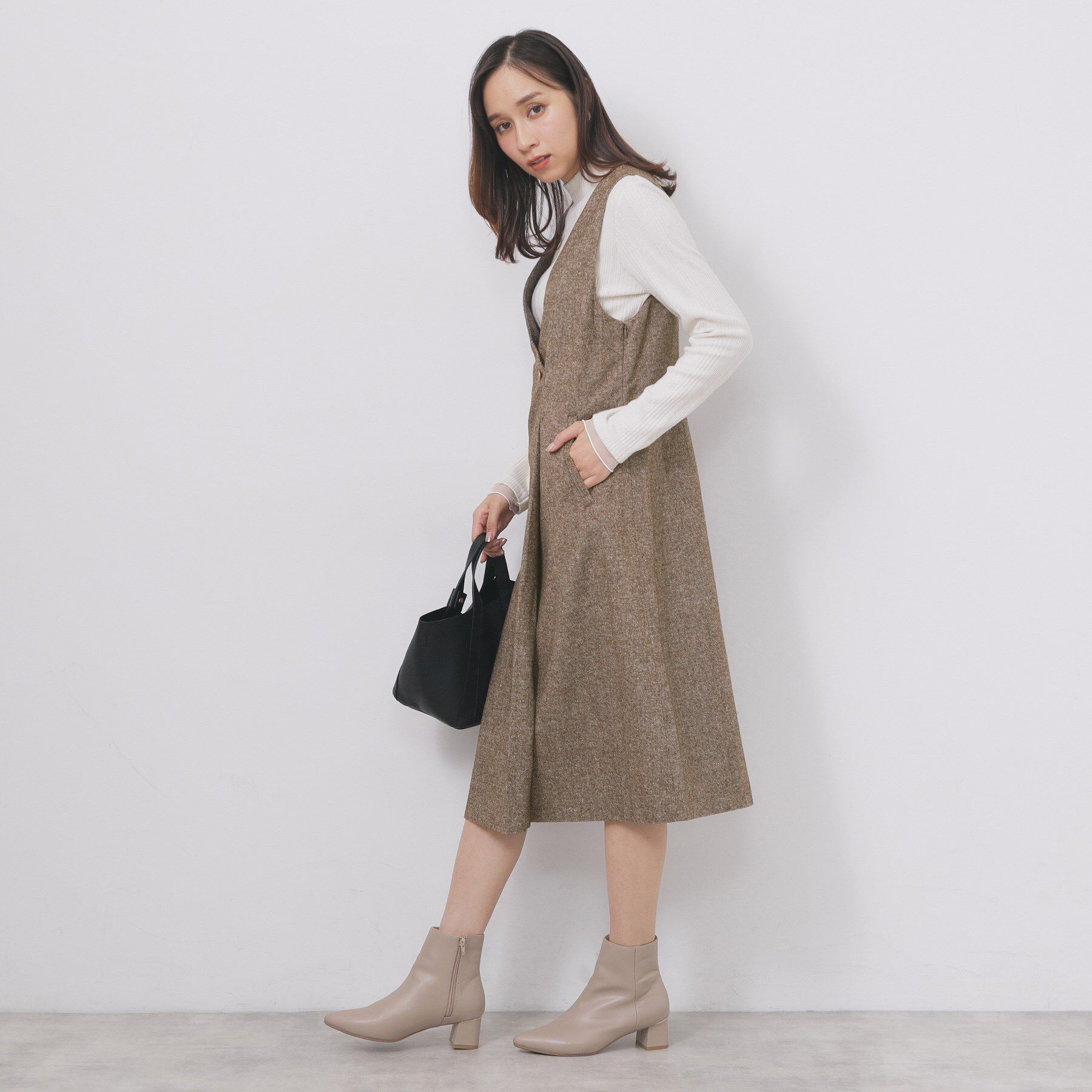 index「ラップ風ツイードジャンスカ【洗濯機OK/防シワ】」|ワンピース|