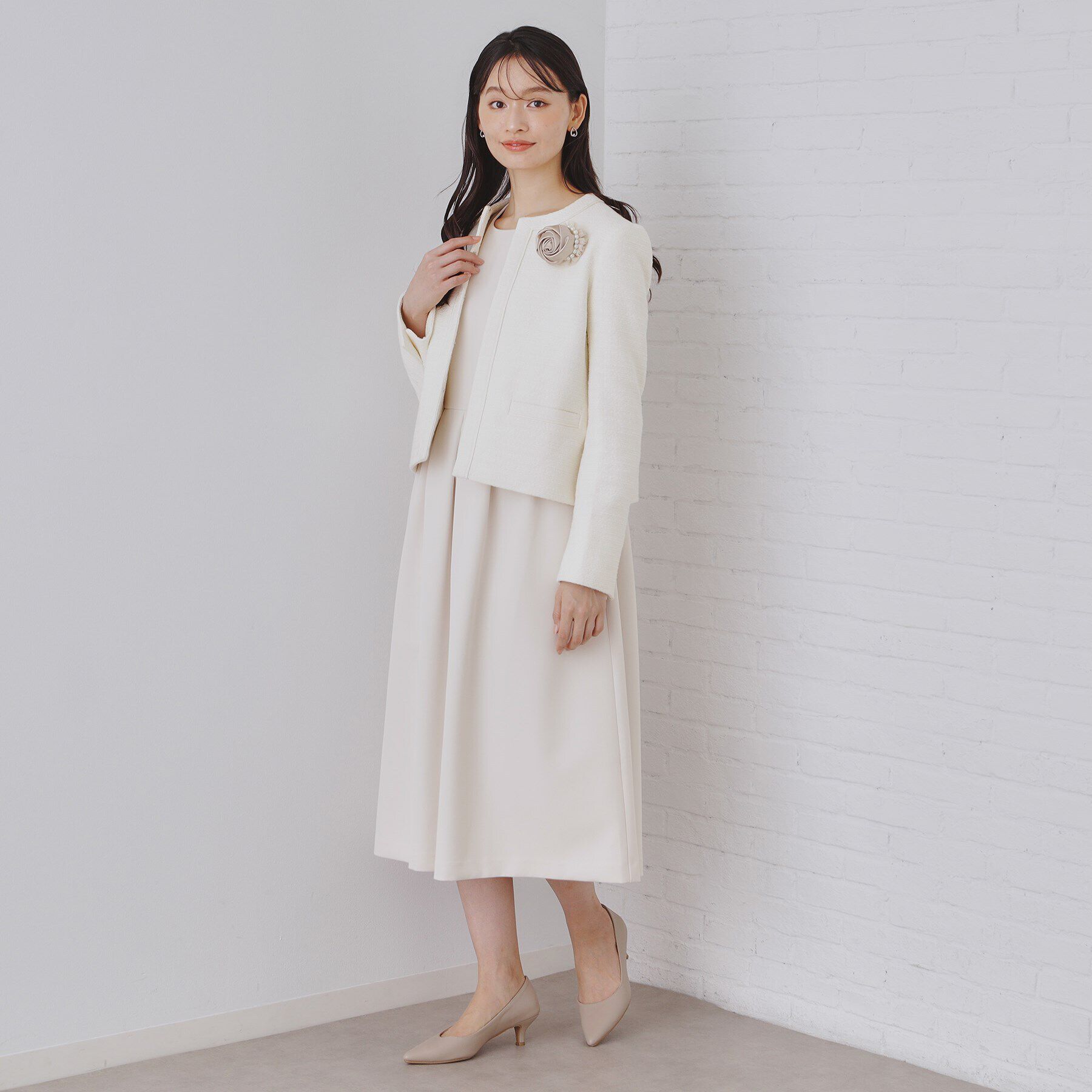 OPAQUE.CLIP「《通勤対応》コットンツイードジャケット」|ノーカラージャケット|