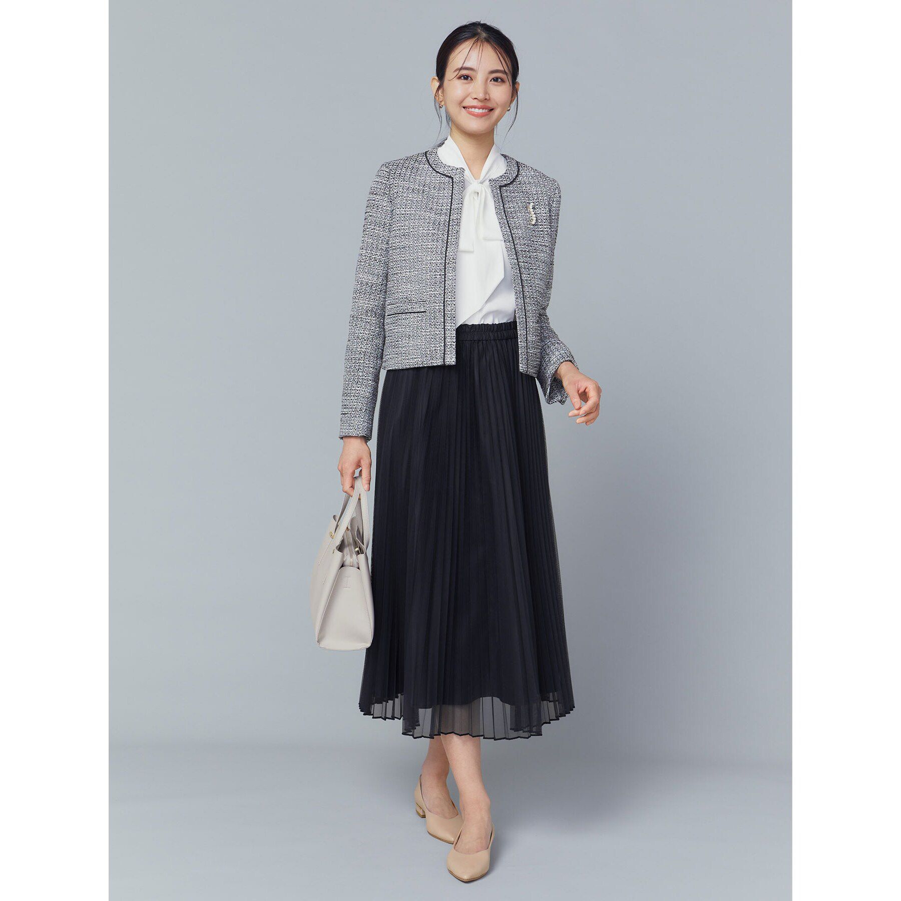 OPAQUE.CLIP「《通勤対応》コットンツイードジャケット」|ノーカラージャケット|