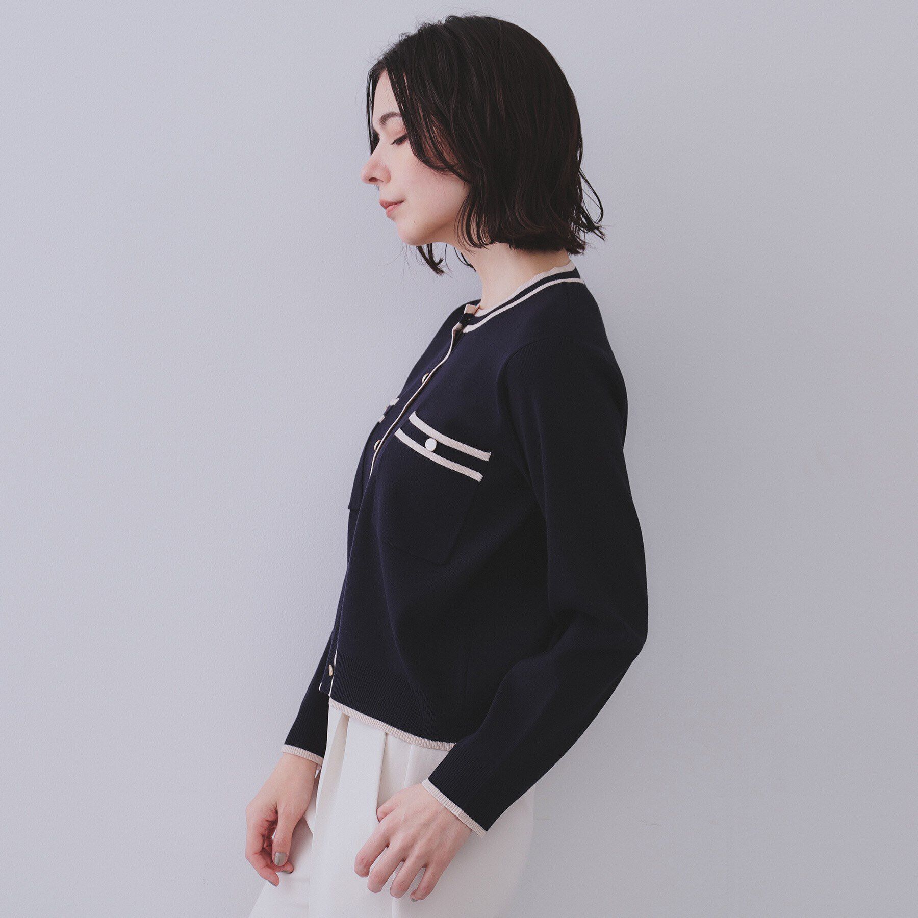 OPAQUE.CLIP「《美人百花掲載》配色ラインカーディガン/アンサンブル対応【洗濯機洗い可】」|カーディガン|