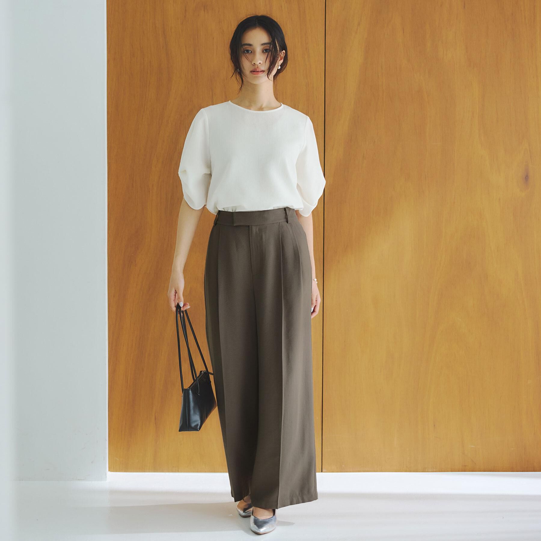 OPAQUE.CLIP「リネンライクタックスリーブブラウス【洗濯機洗い可/吸水速乾/接触冷感】」|シャツ・ブラウス|