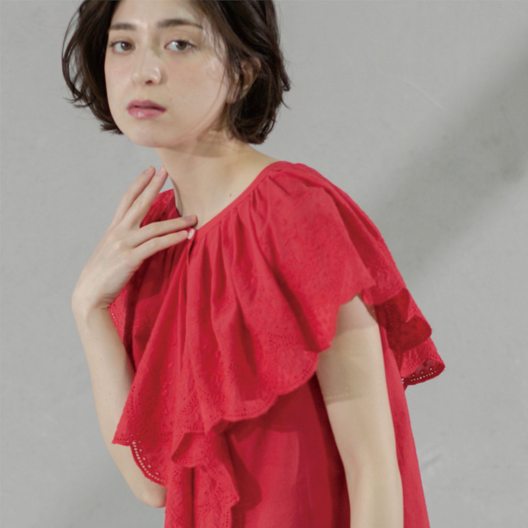 OPAQUE.CLIP「刺繍レースカラーブラウス」|シャツ・ブラウス|レッド(062)