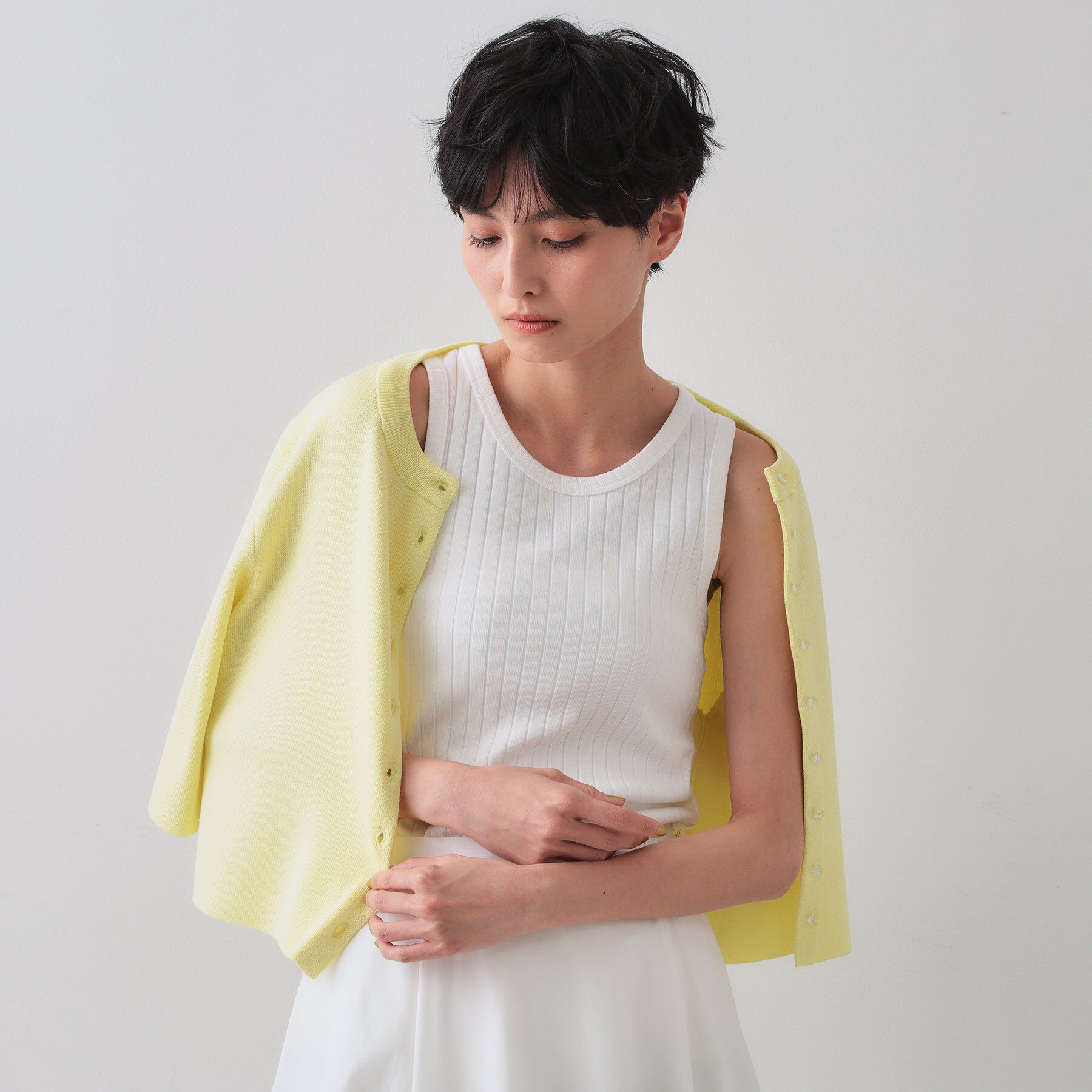 OPAQUE.CLIP「ワイドリブタンクトップ【洗濯機洗い可】」|キャミソール|ホワイト(001)