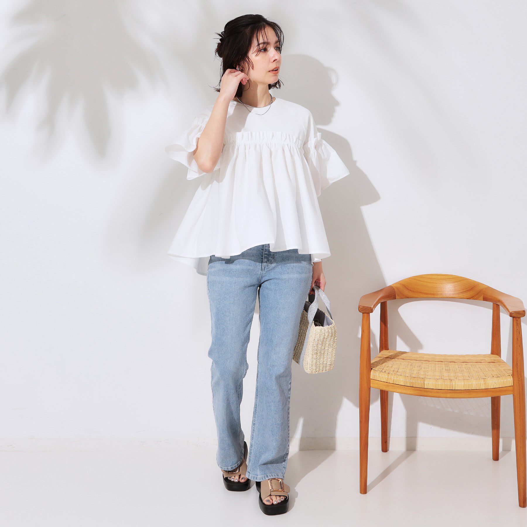 OPAQUE.CLIP「ギャザーフリルドッキングカットソー【洗濯機洗い可】」|Tシャツ・カットソー|