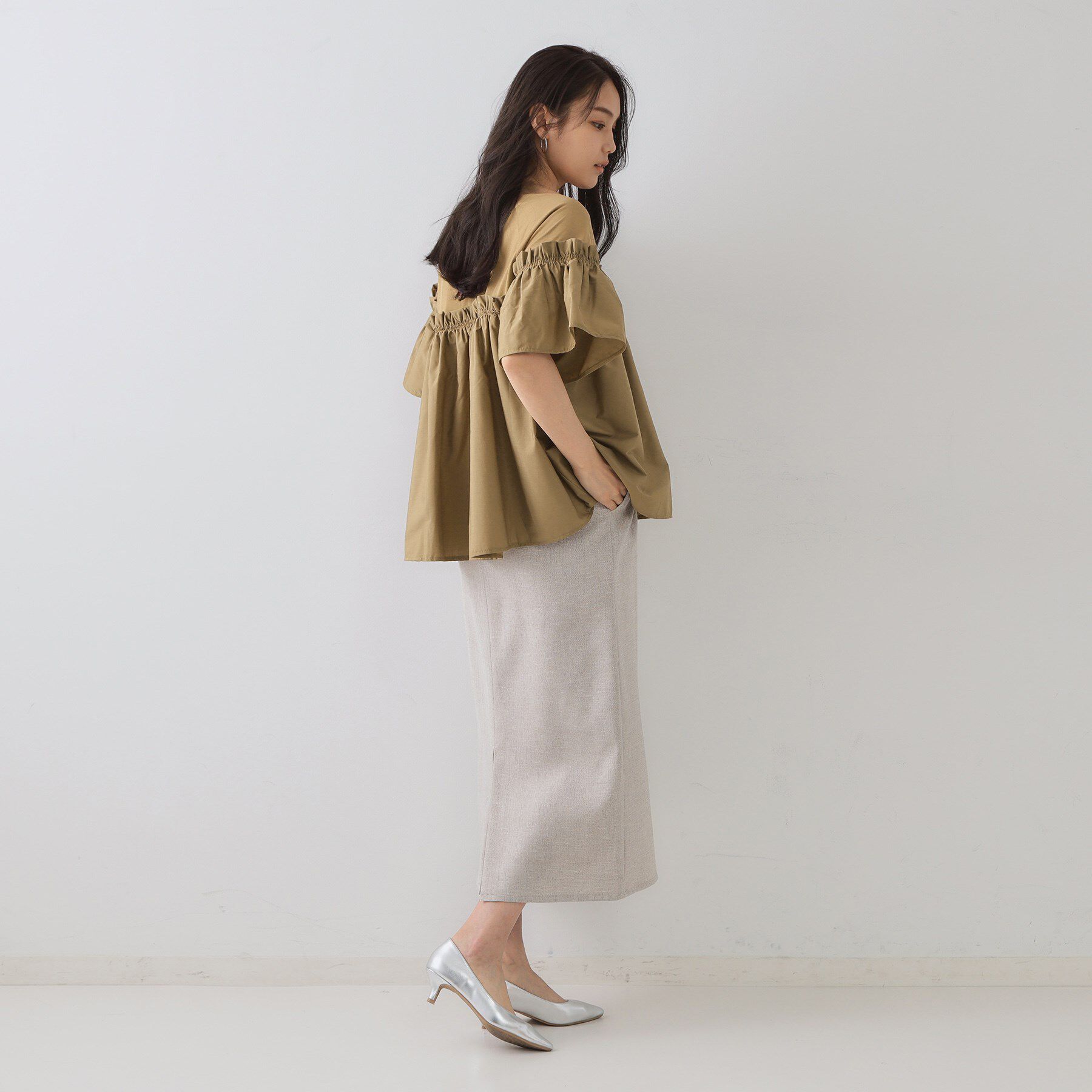 OPAQUE.CLIP「ギャザーフリルドッキングカットソー【洗濯機洗い可】」|Tシャツ・カットソー|