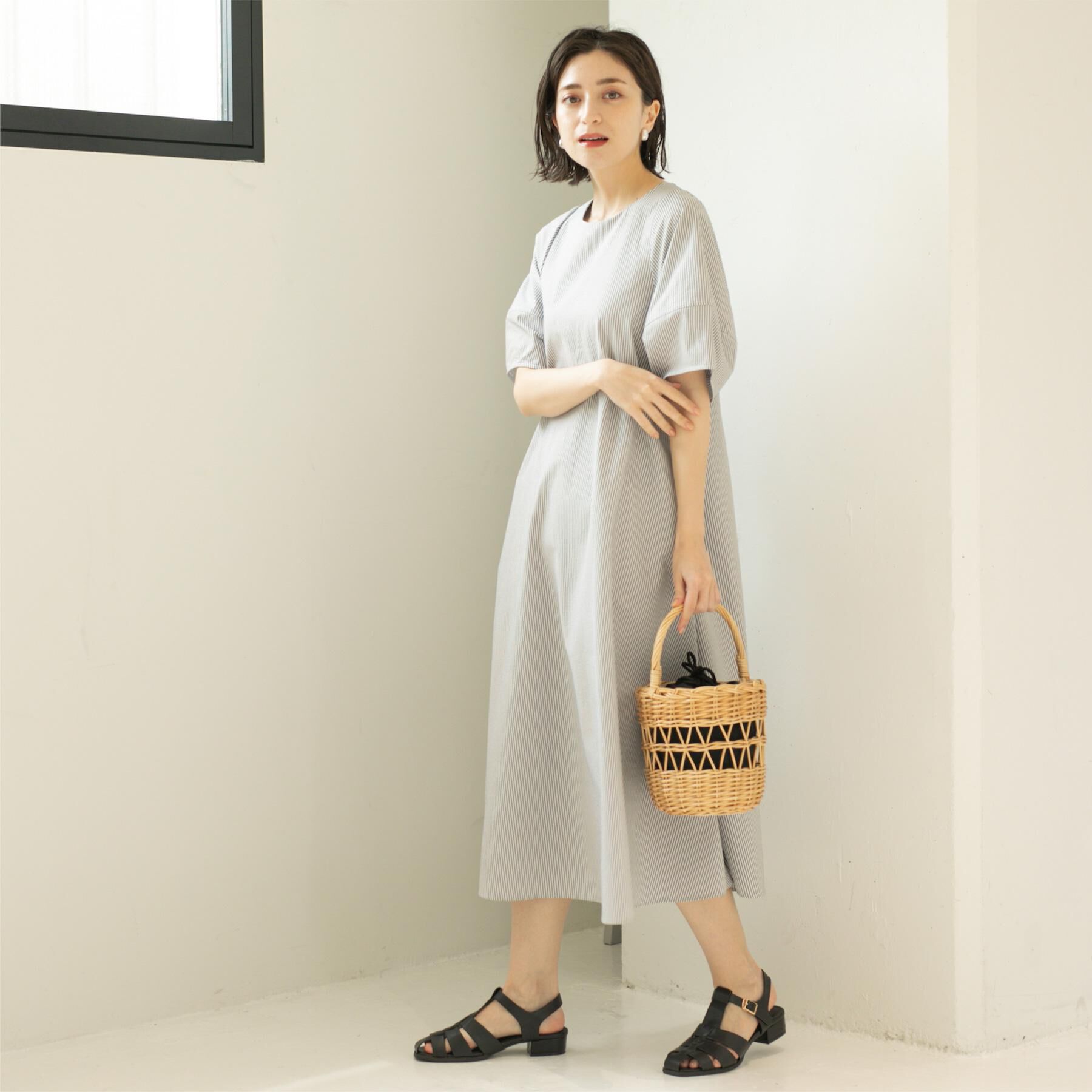 OPAQUE.CLIP「サッカーストライプワンピース【吸水速乾/イージーアイロン/洗濯機洗い可】」|ワンピース|