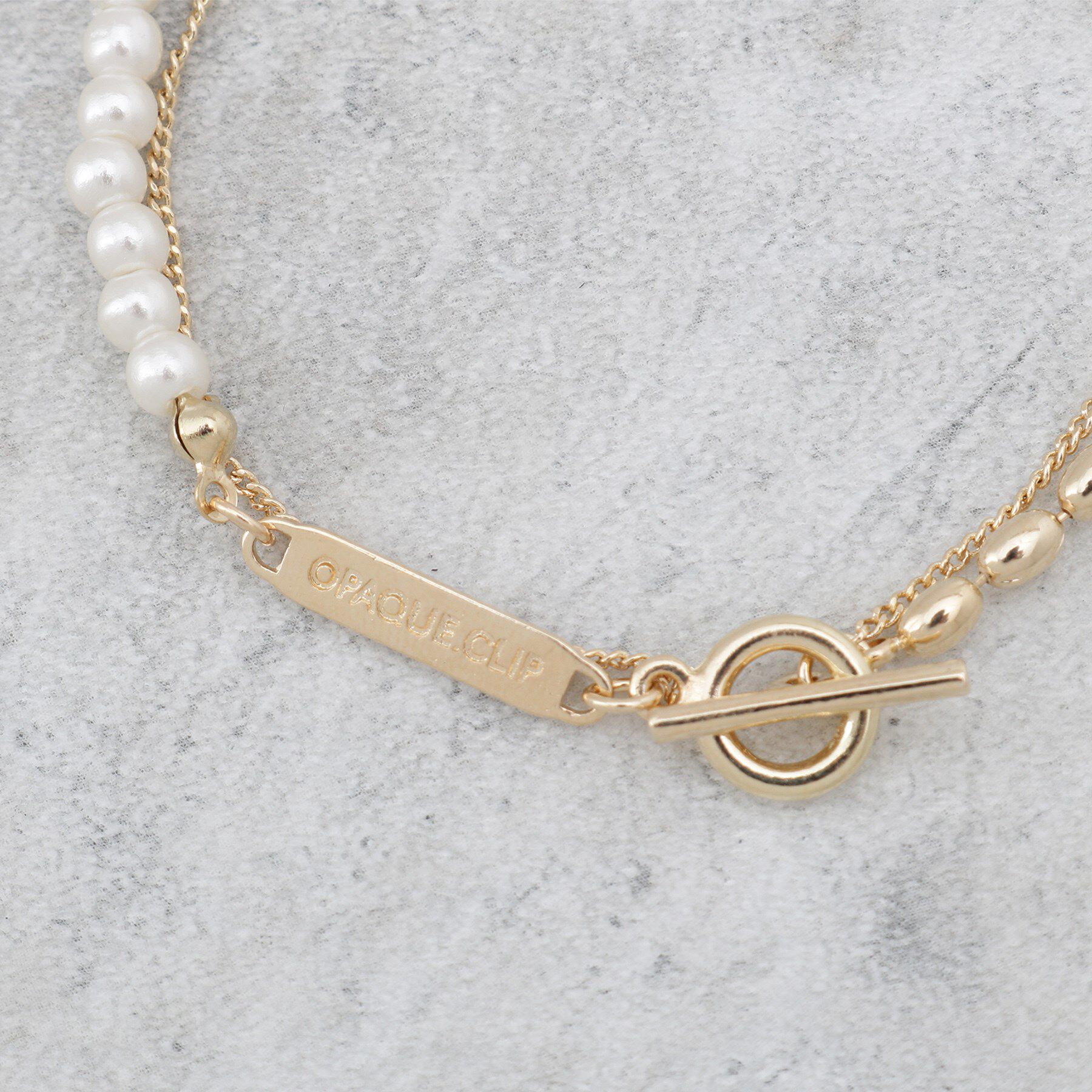 OPAQUE.CLIP「フェイクパール&times;チェーン2連ブレスレット」|ブレスレット・バングル|