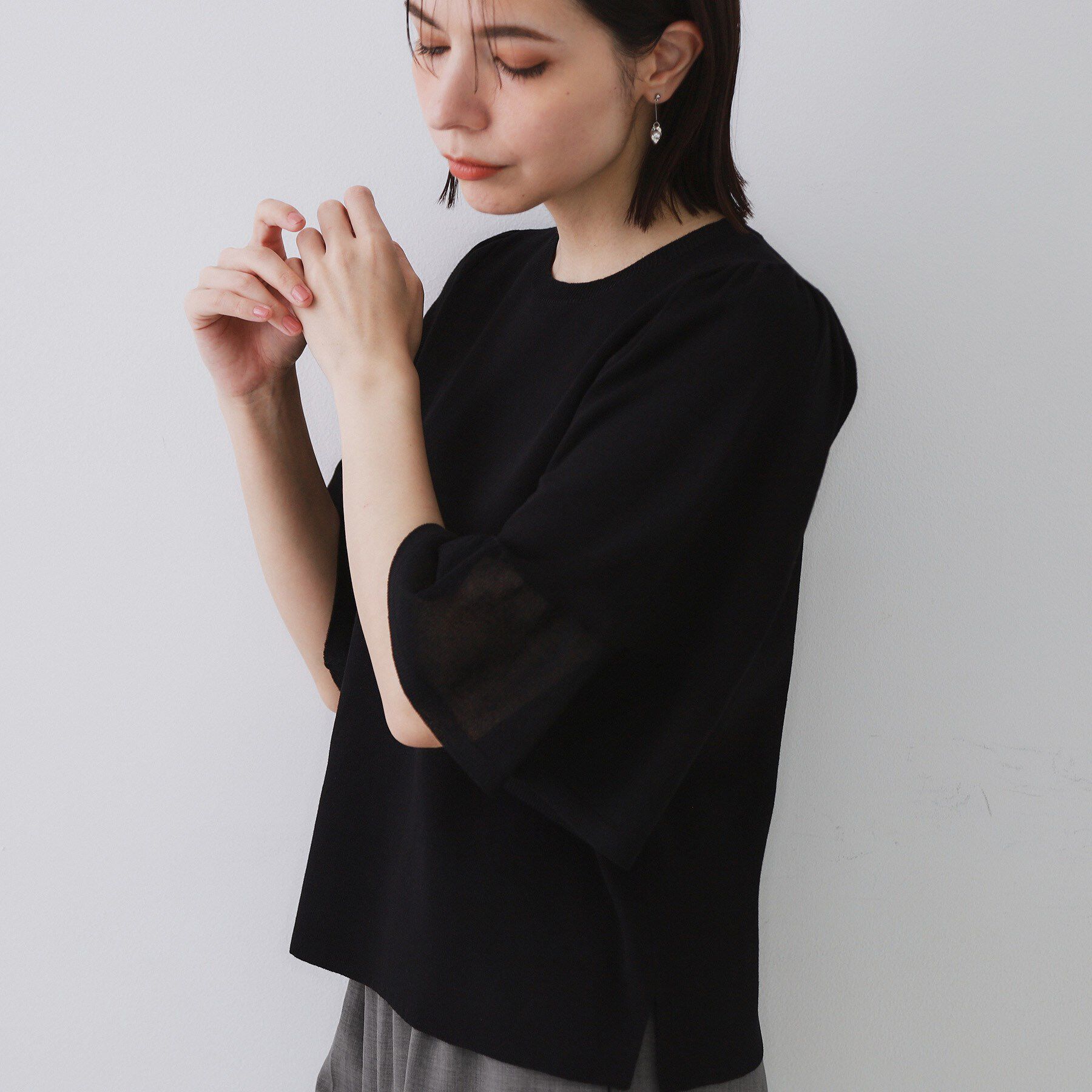 OPAQUE.CLIP「《5色展開》シアーフレアスリーブニット【洗濯機洗い可】」|ニット・セーター|