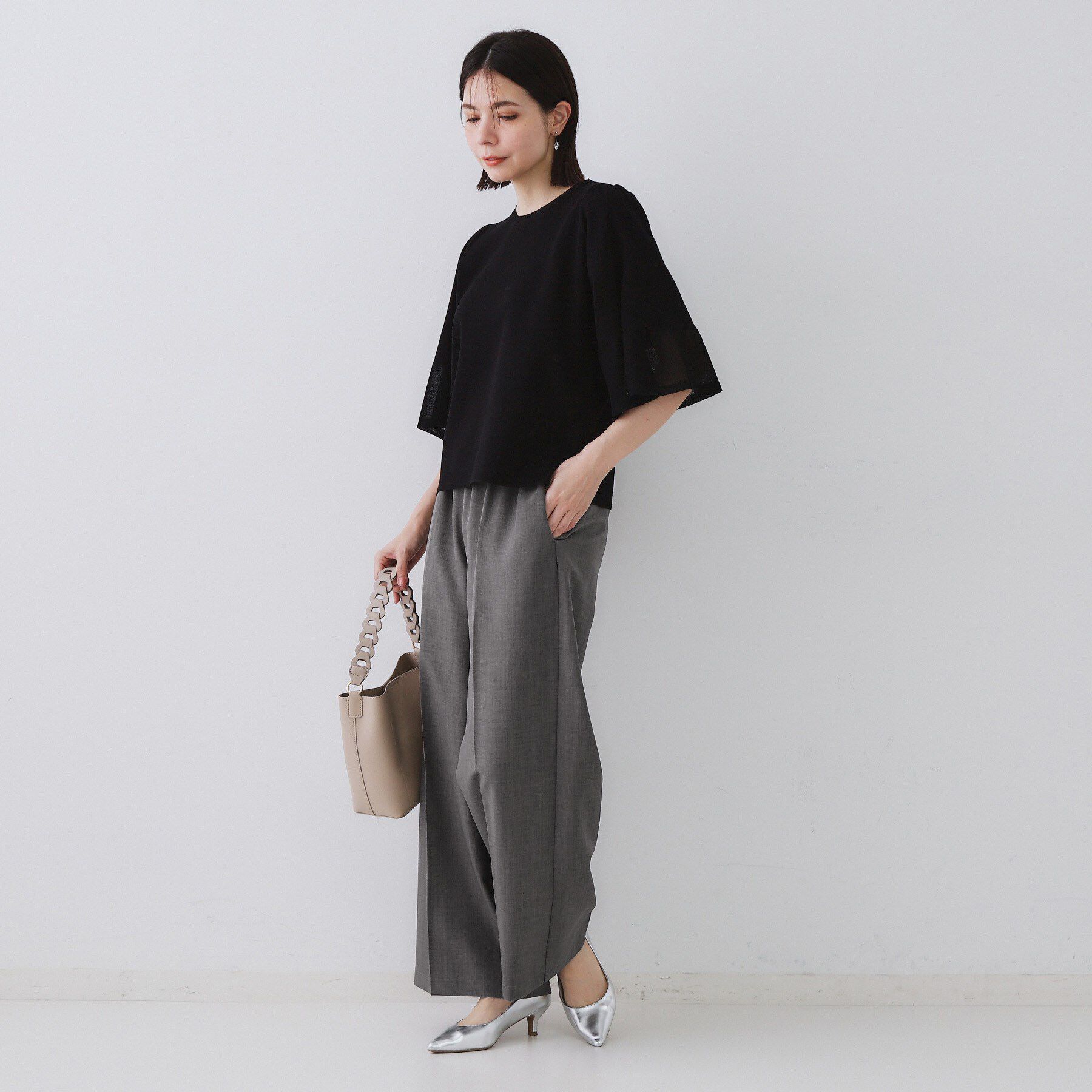 OPAQUE.CLIP「《5色展開》シアーフレアスリーブニット【洗濯機洗い可】」|ニット・セーター|