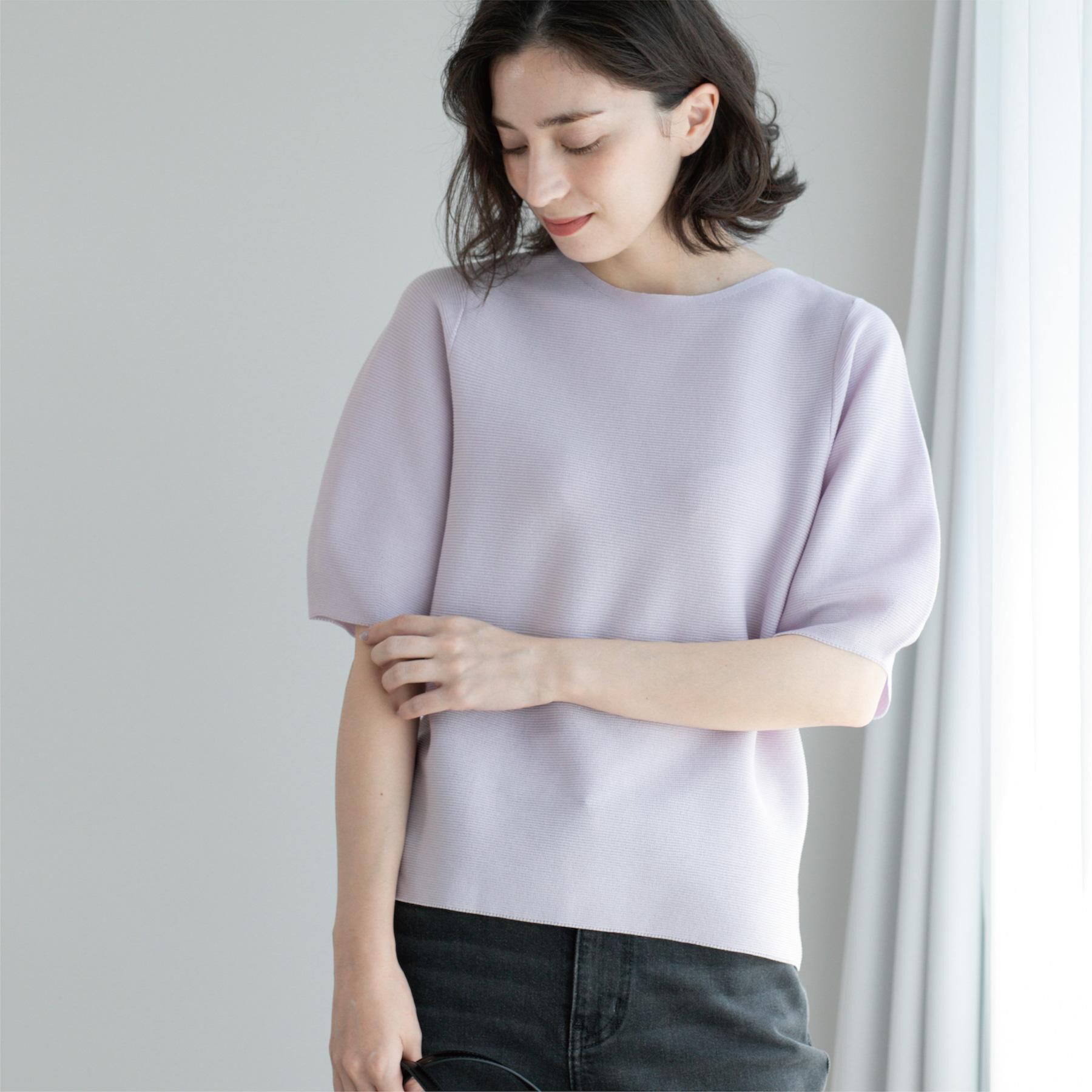 OPAQUE.CLIP「ガーターボリュームスリーブニット【UVケア/洗濯機洗い可】」|ニット・セーター|ラベンダー(080)