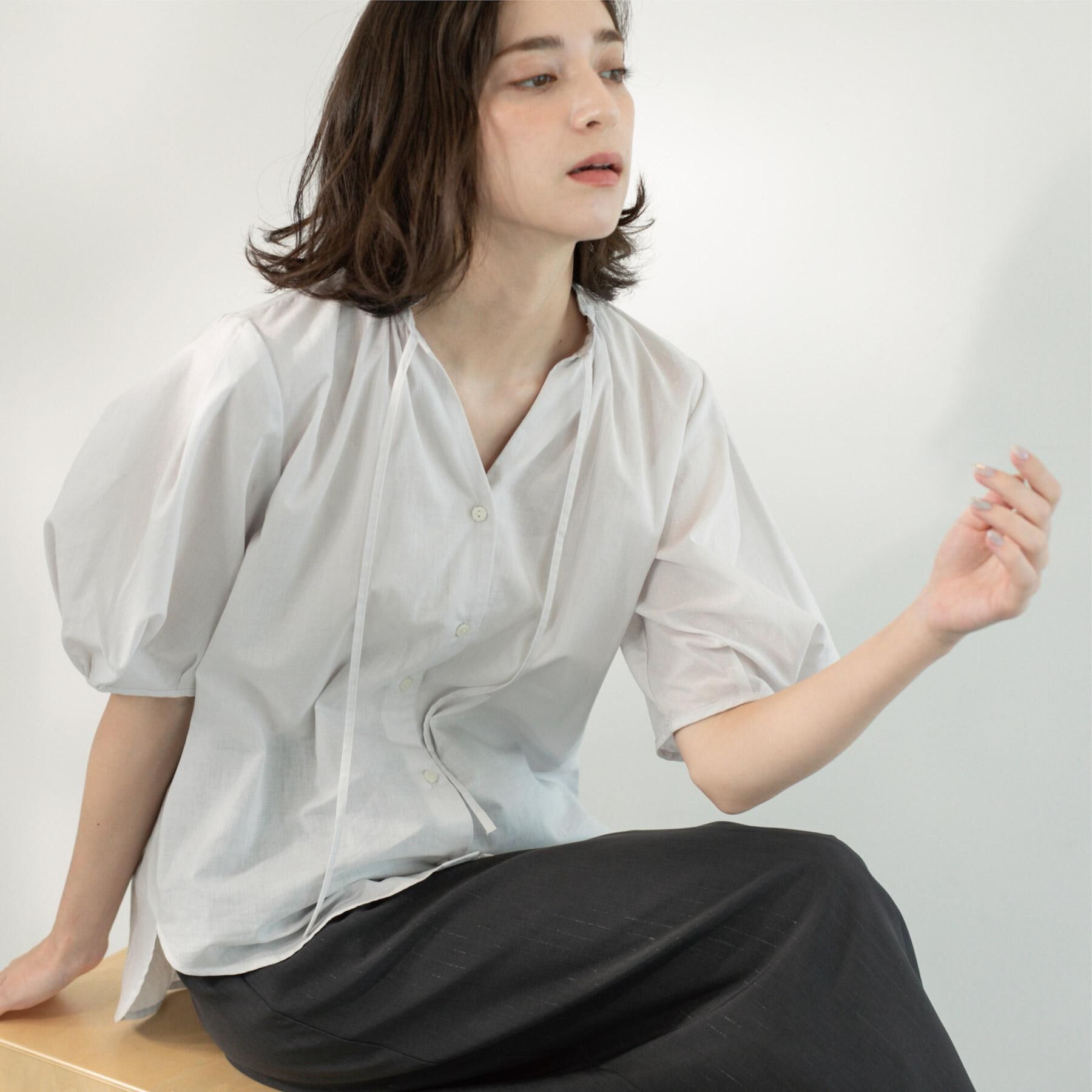 OPAQUE.CLIP「シアーフリルネックブラウス【洗濯機洗い可】」|シャツ・ブラウス|