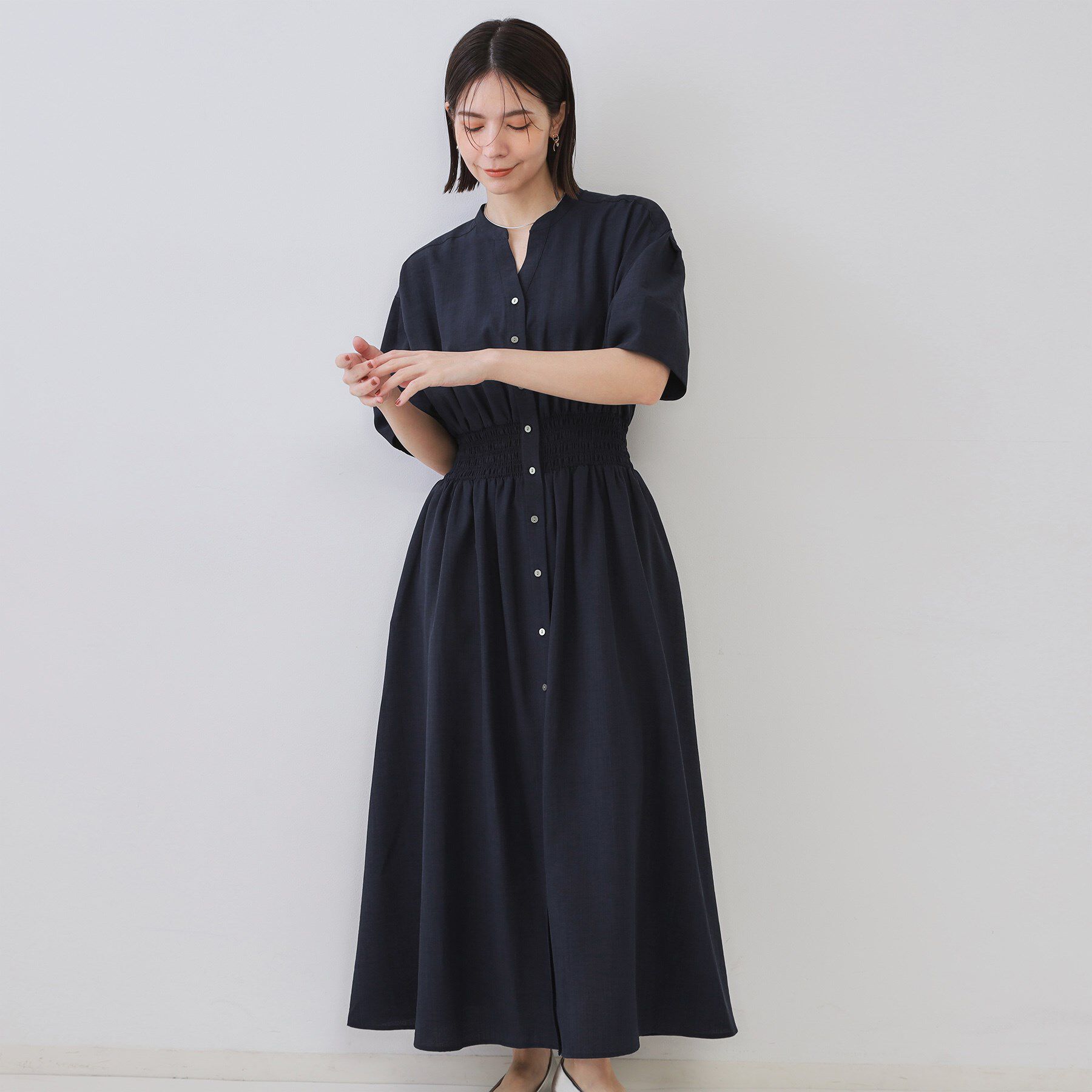 OPAQUE.CLIP「リネンライクスキッパーフィット＆フレアワンピース【洗濯機洗い可】」|ワンピース|