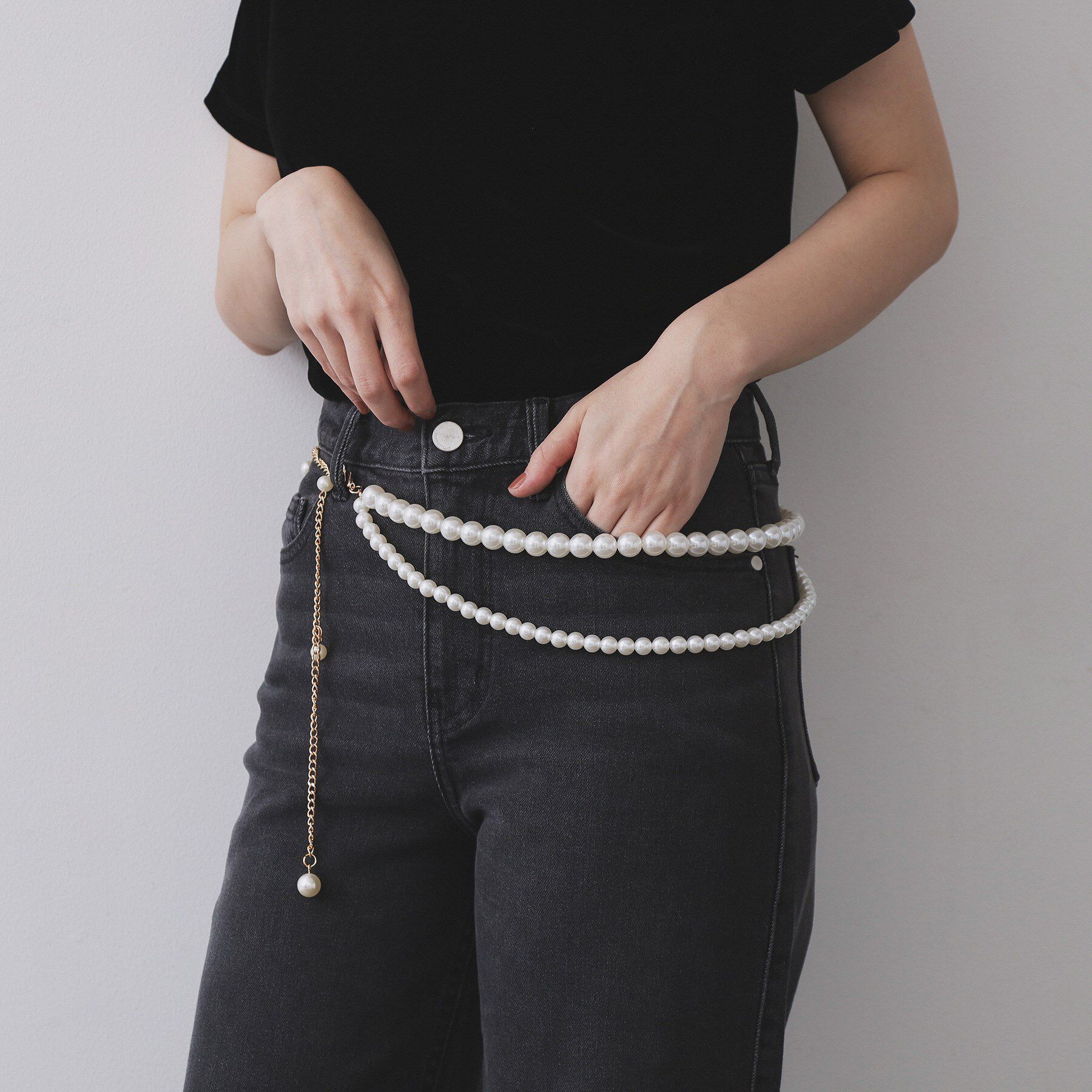 OPAQUE.CLIP「【マルチWAY】ネックレスにもなるパール調チェーンベルト」|ベルト|