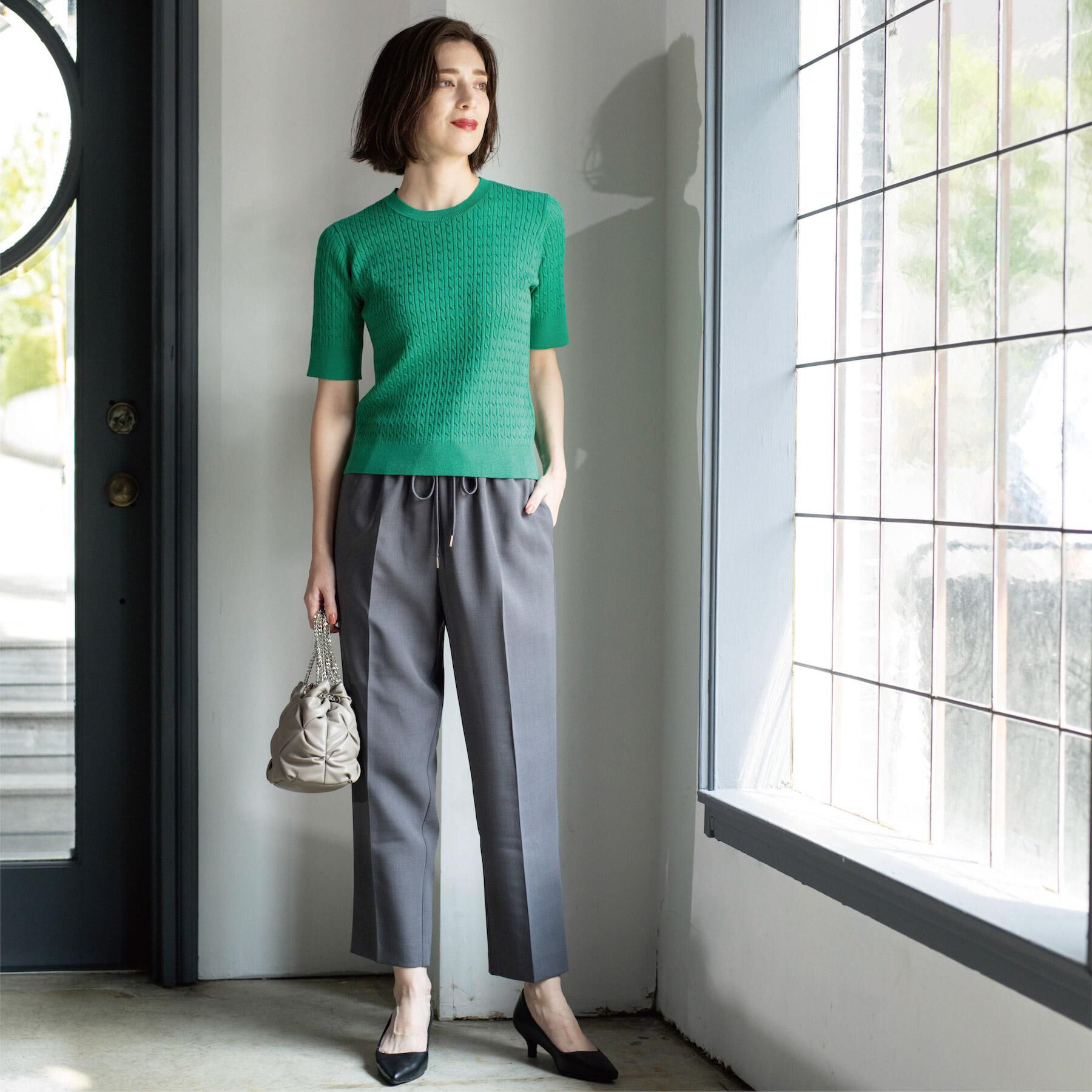 OPAQUE.CLIP「ケーブルハーフスリーブニット【UVケア/洗濯機OK】《6col/S～LL》」|ニット・セーター|