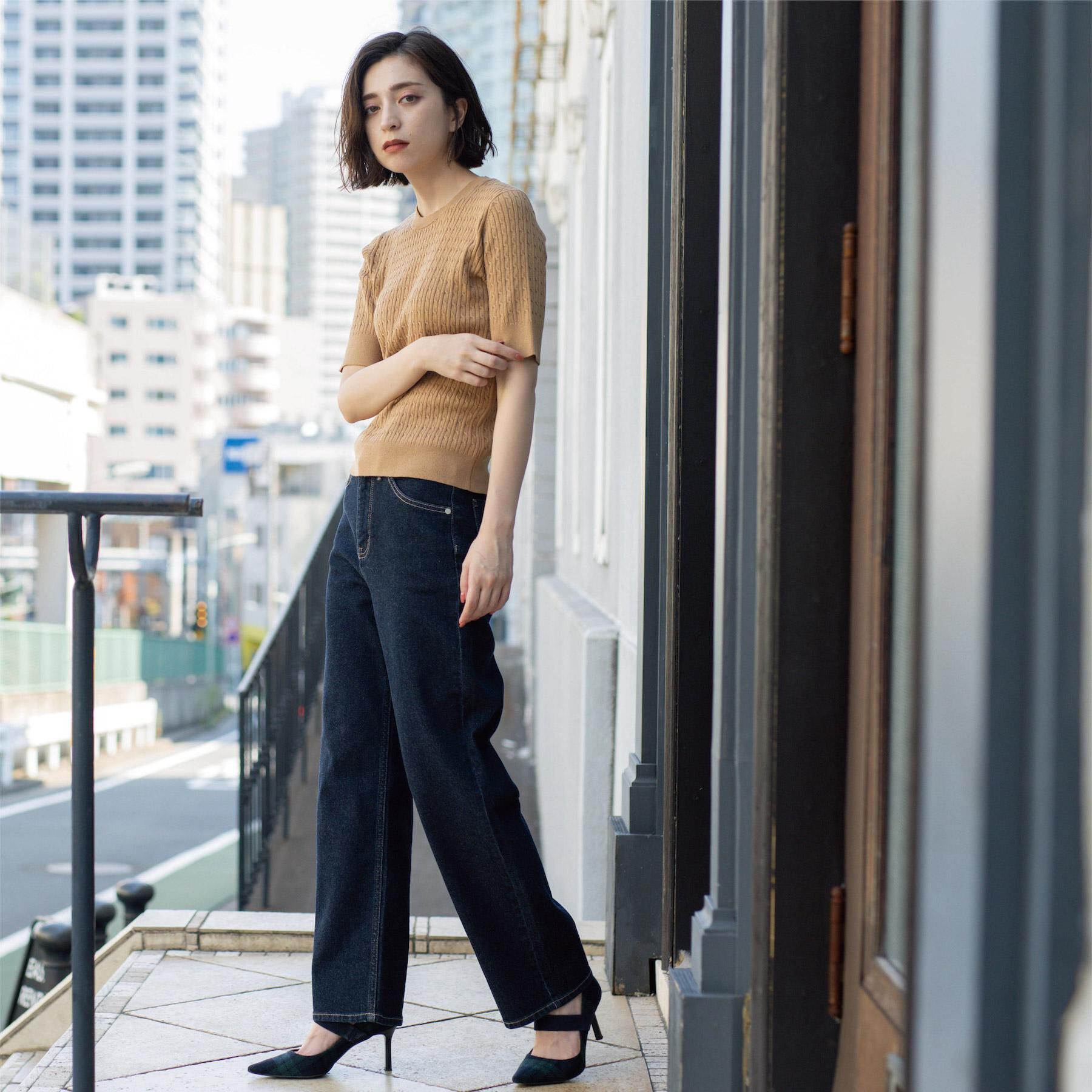 OPAQUE.CLIP「ケーブルハーフスリーブニット【UVケア/洗濯機OK】《6col/S～LL》」|ニット・セーター|