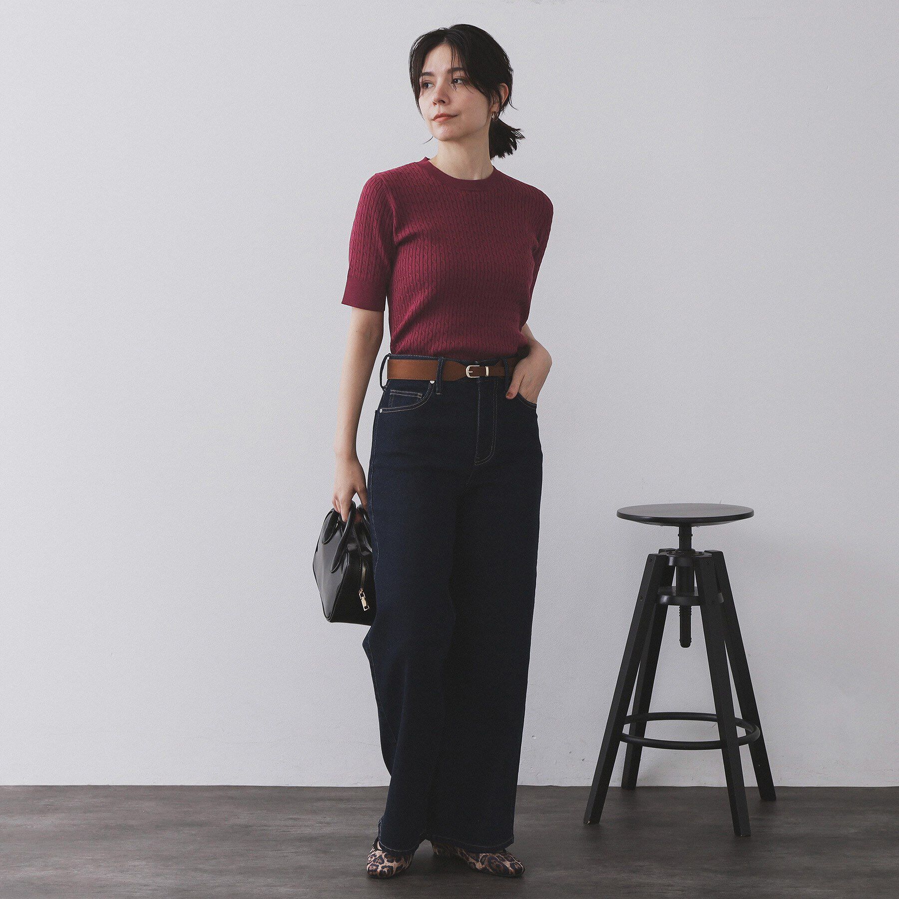 OPAQUE.CLIP「ケーブルハーフスリーブニット【UVケア/洗濯機OK】《6col/S～LL》」|ニット・セーター|