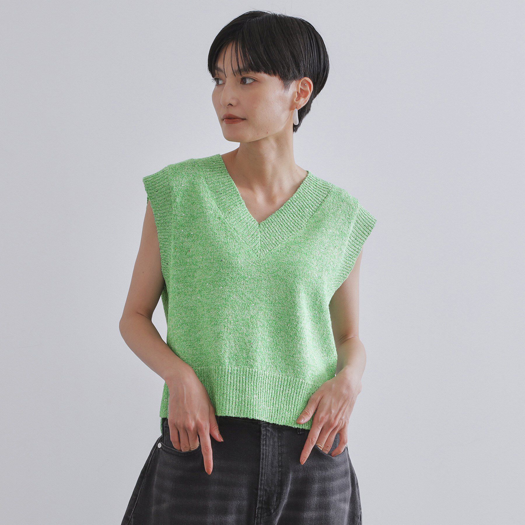 OPAQUE.CLIP「スパンコールラメVネックニット【洗える】」|ニット・セーター|