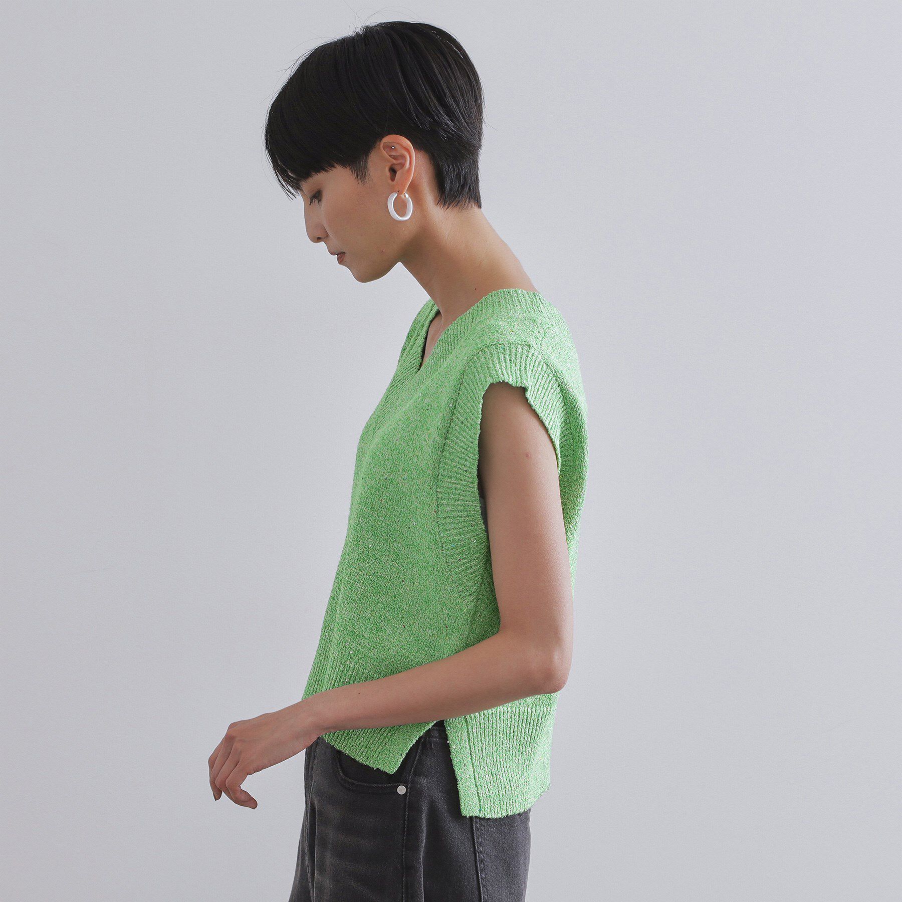 OPAQUE.CLIP「スパンコールラメVネックニット【洗える】」|ニット・セーター|