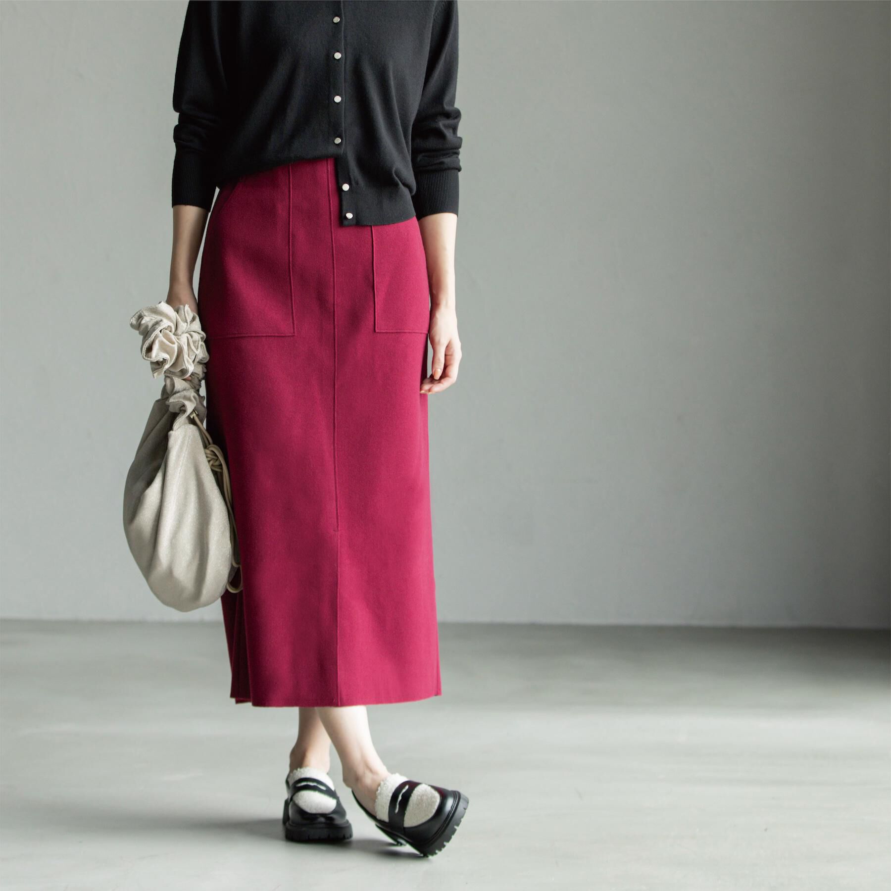 OPAQUE.CLIP「ウールライクタイトスカート【洗濯機洗い可】《8col》」|スカート|ボルドー(064)