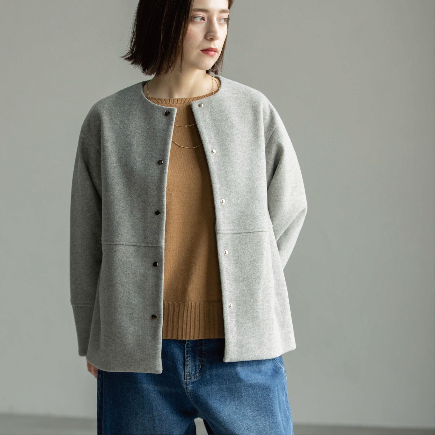 OPAQUE.CLIP「ウールライクメルトンノーカラーコート【洗濯機洗い可】」|ノーカラーコート|