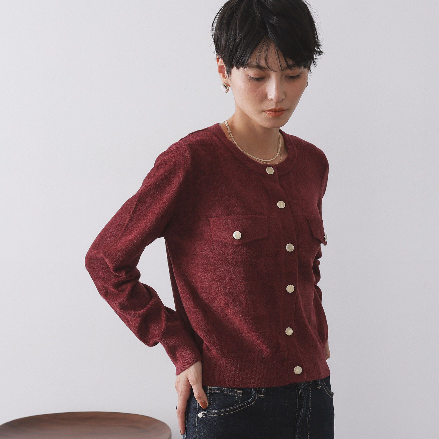 OPAQUE.CLIP「モールニットクルーカーディガン【洗濯機OK】」|カーディガン|