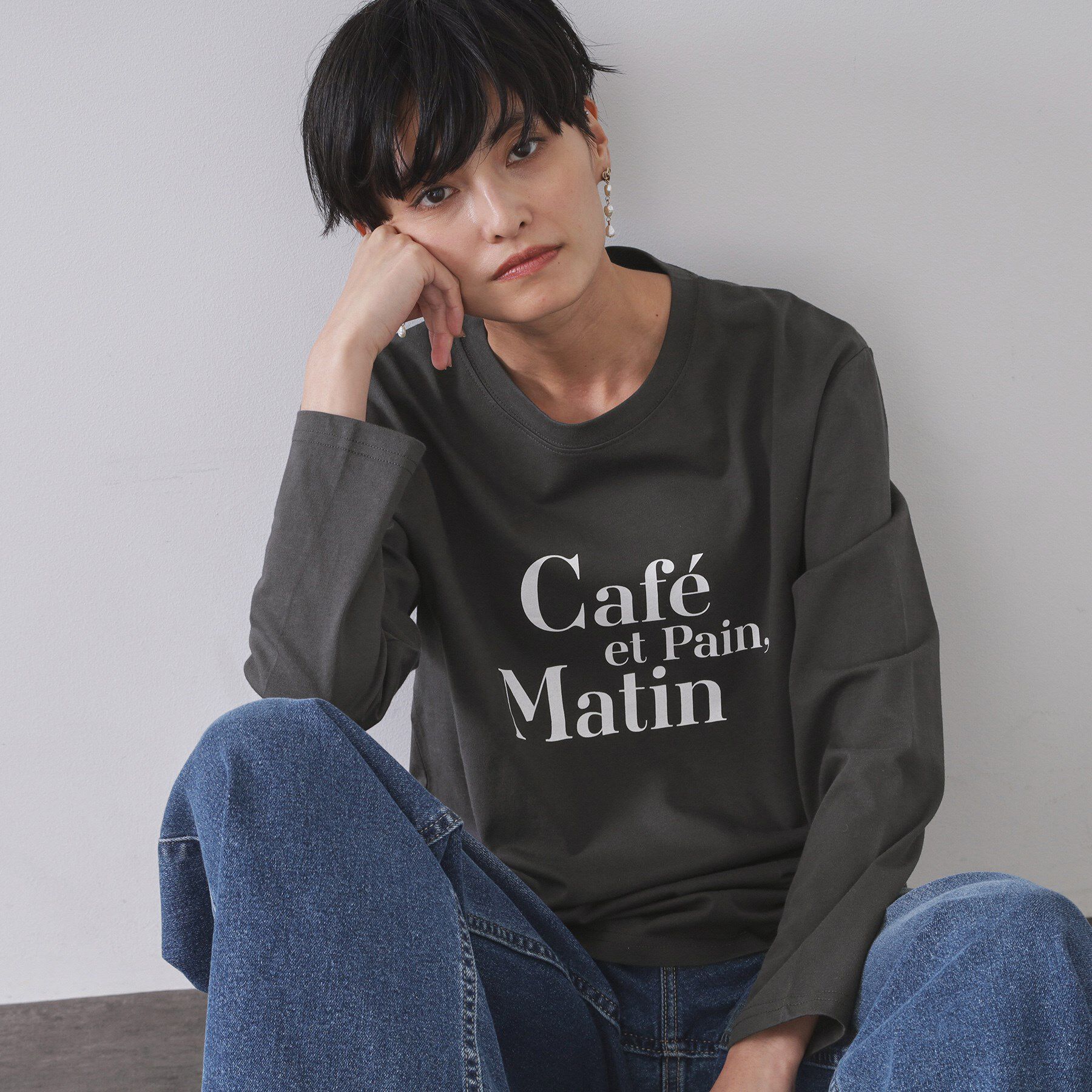 OPAQUE.CLIP「ロングロゴTシャツ【洗濯機OK】」|Tシャツ・カットソー|チャコールグレー(0