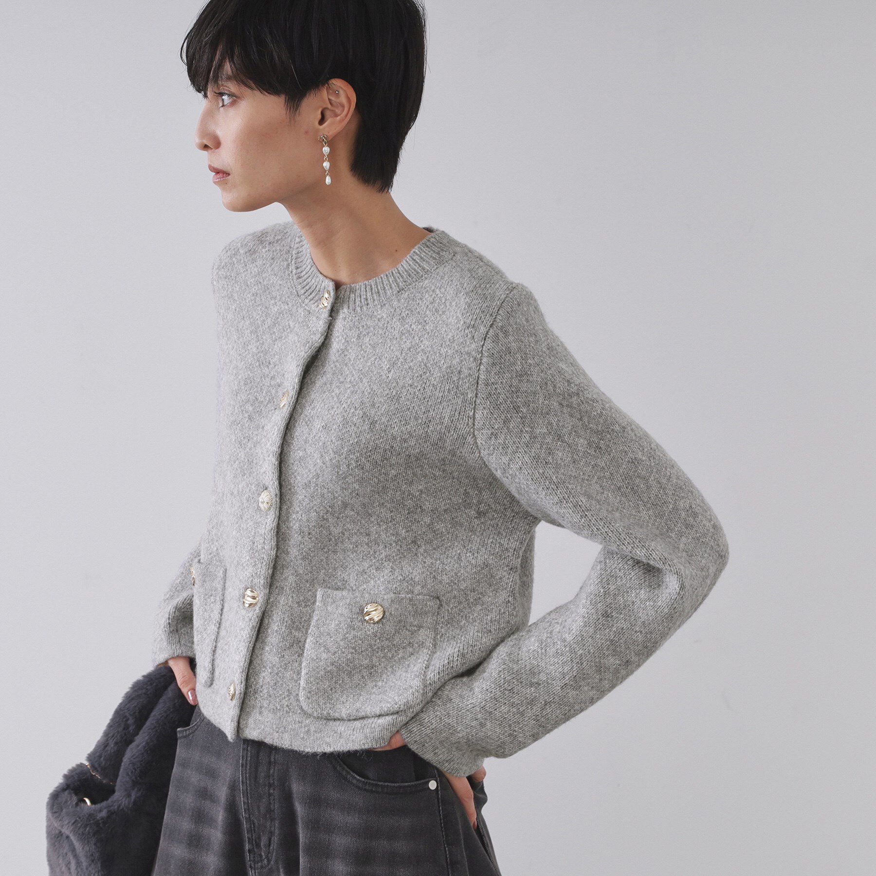 OPAQUE.CLIP「ビジューボタンニットカーディガン【洗える】」|カーディガン|