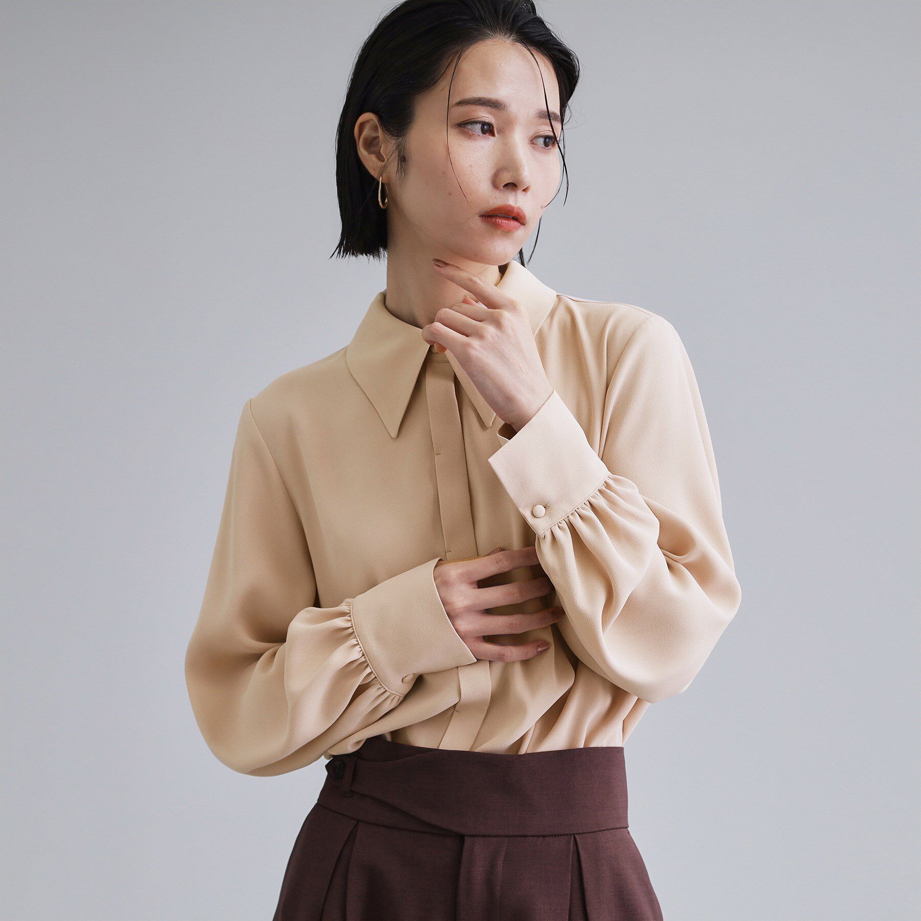 OPAQUE.CLIP「【es】ビックカラーブラウス【洗濯機OK】」|シャツ・ブラウス|ライトベージュ(05