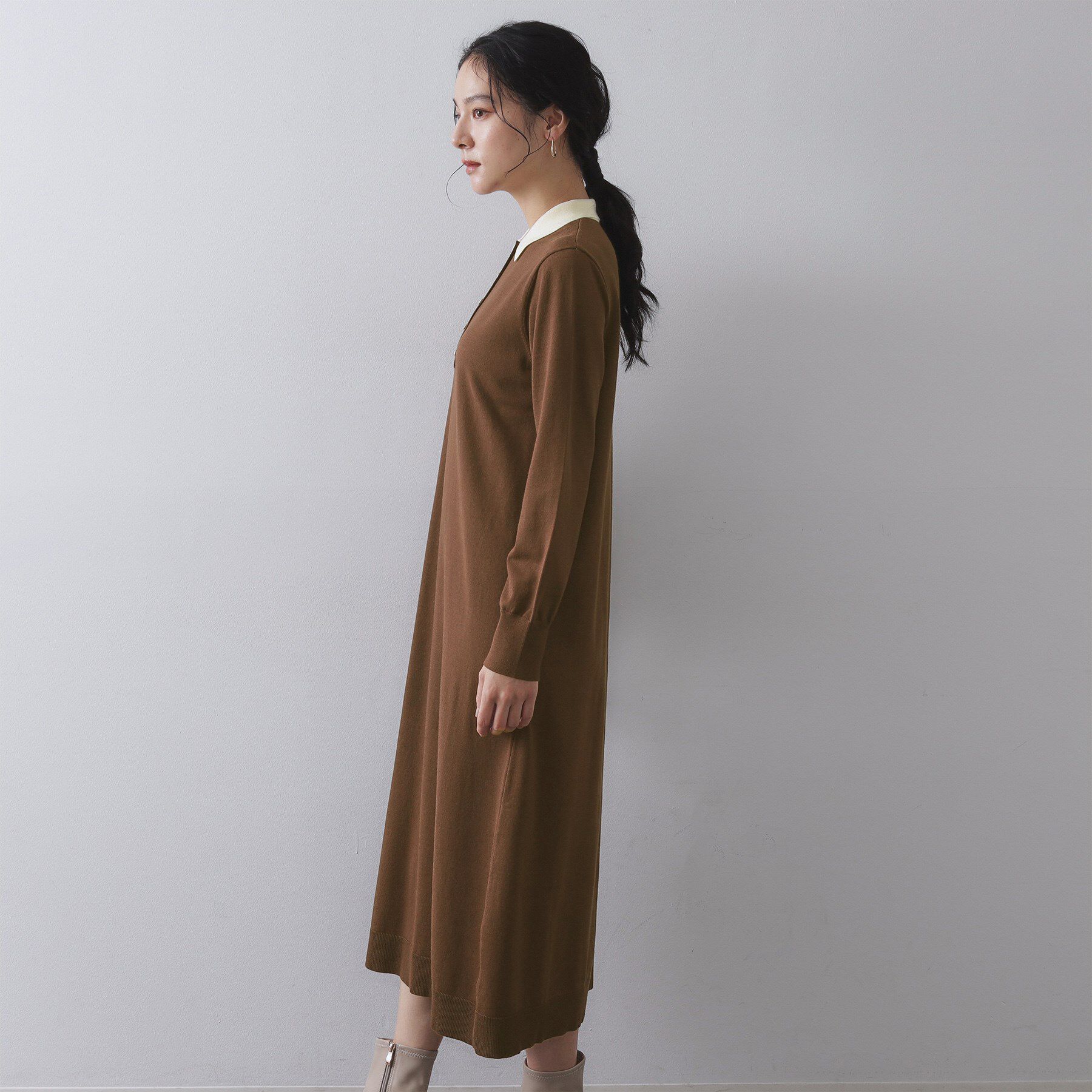 OPAQUE.CLIP「配色ポロ衿ニットワンピース【洗濯機OK】」|ワンピース|