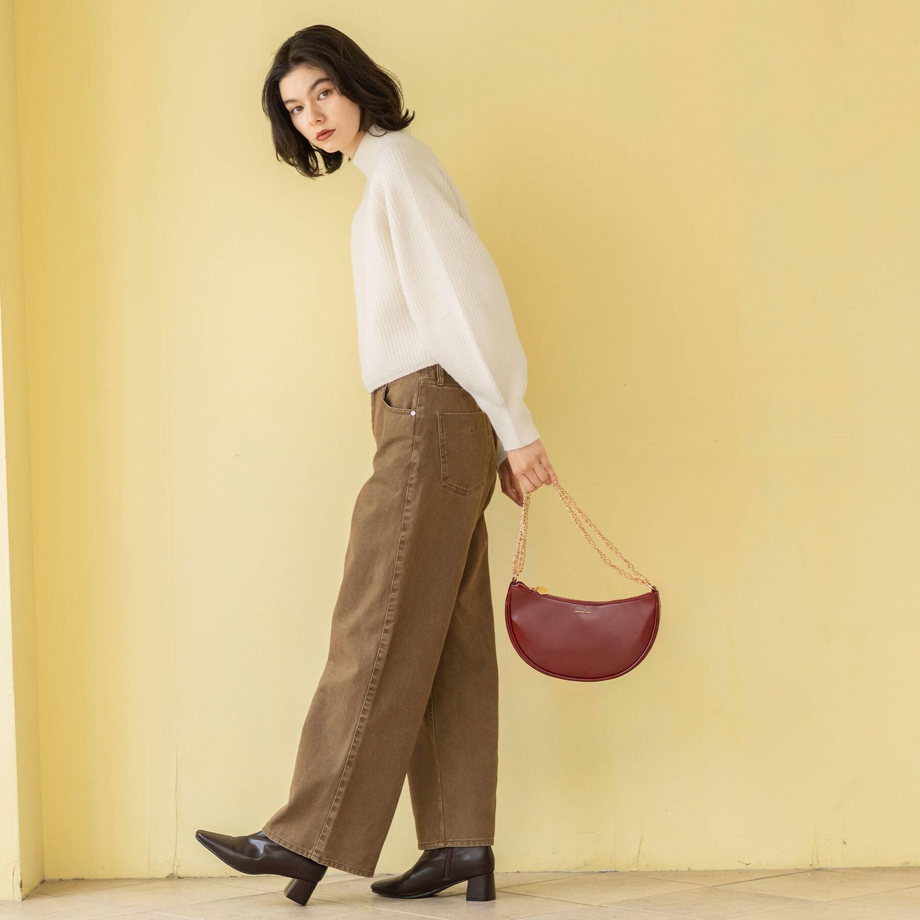 OPAQUE.CLIP「【2WAY】オイル調合皮チェーンハンドルムーンミドルバッグ」|ハンドバッグ|