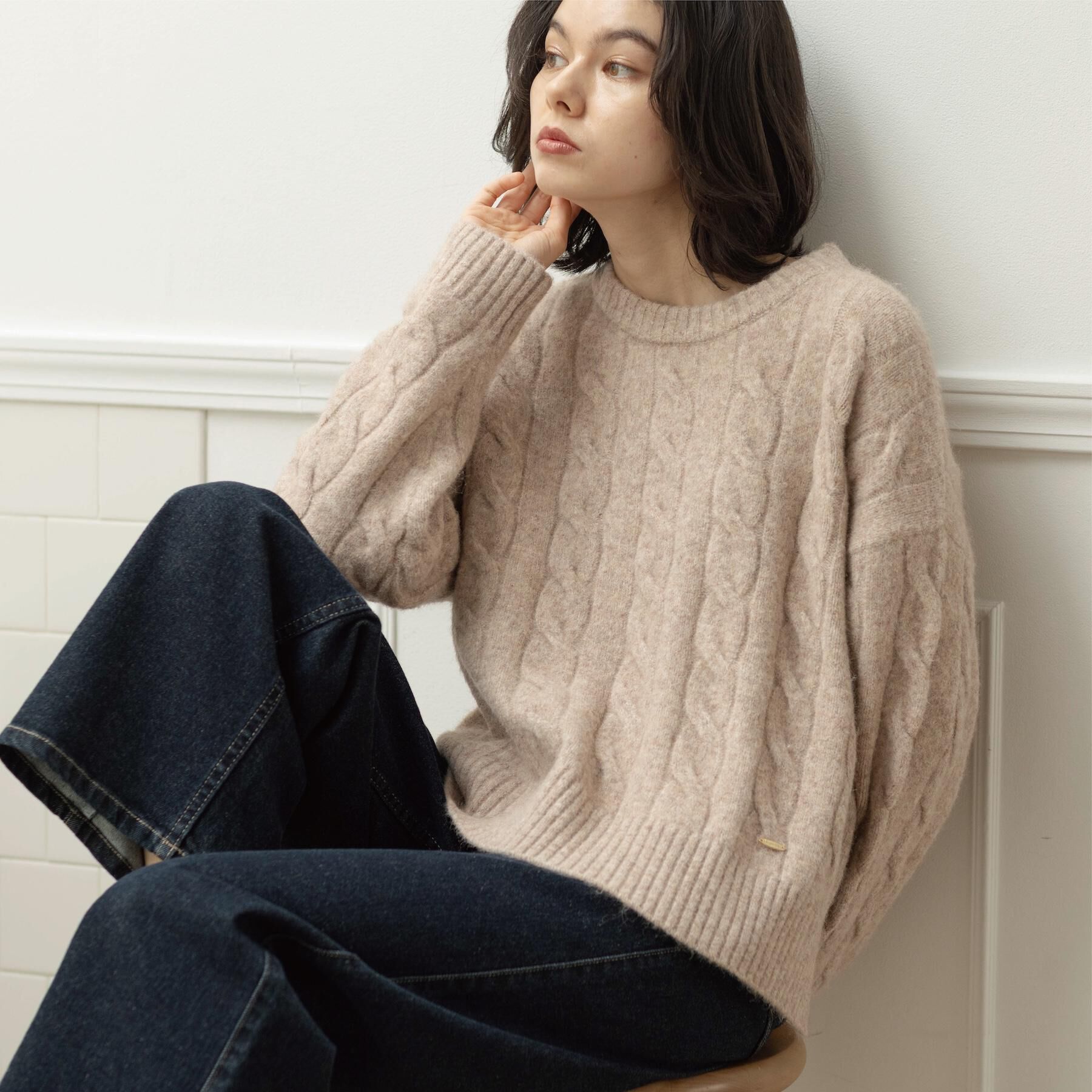 OPAQUE.CLIP「MIXミドルゲージケーブルニット【洗濯機OK】」|ニット・セーター|