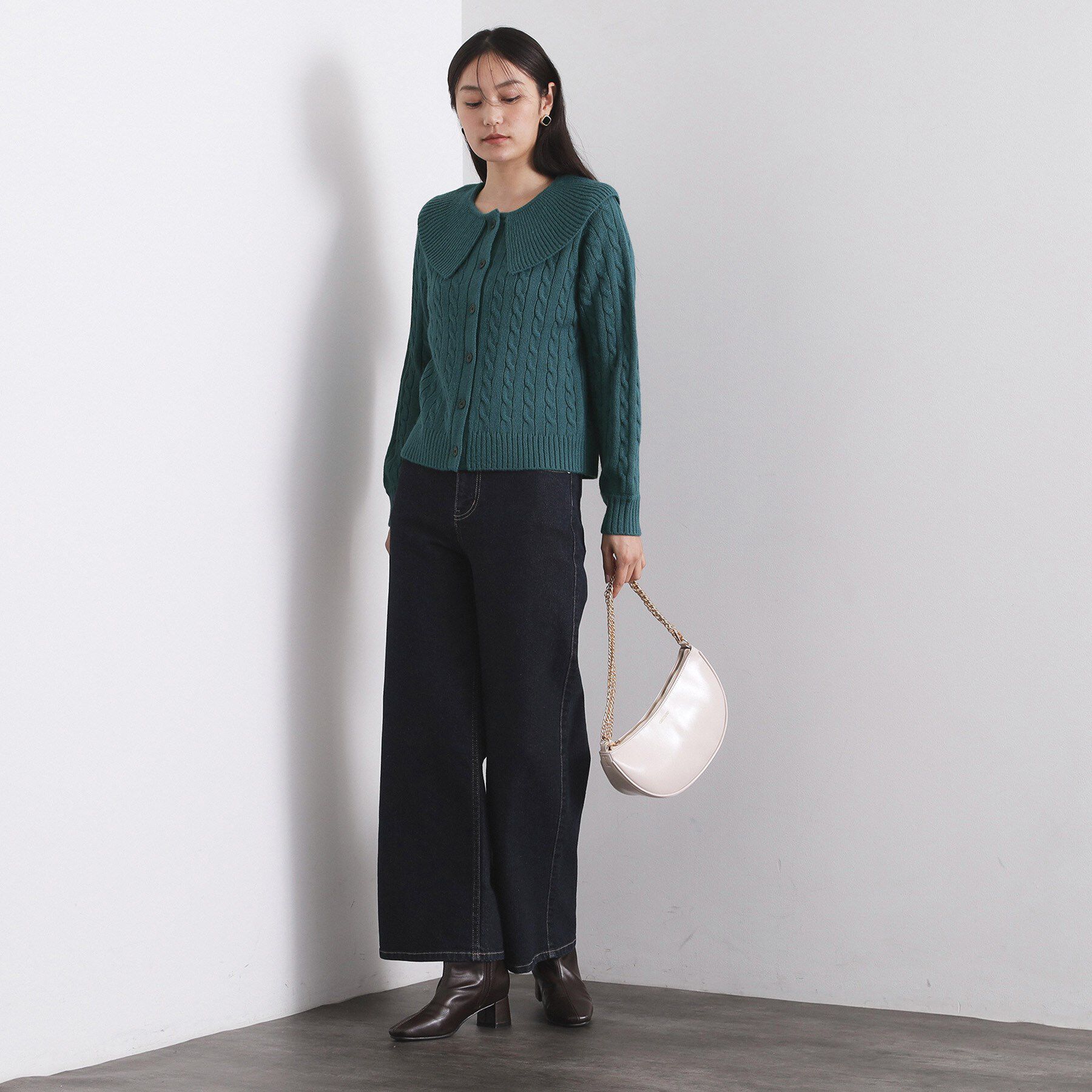 OPAQUE.CLIP「ビック襟ケーブルニット【洗濯機OK／抗ピル】」|ニット・セーター|